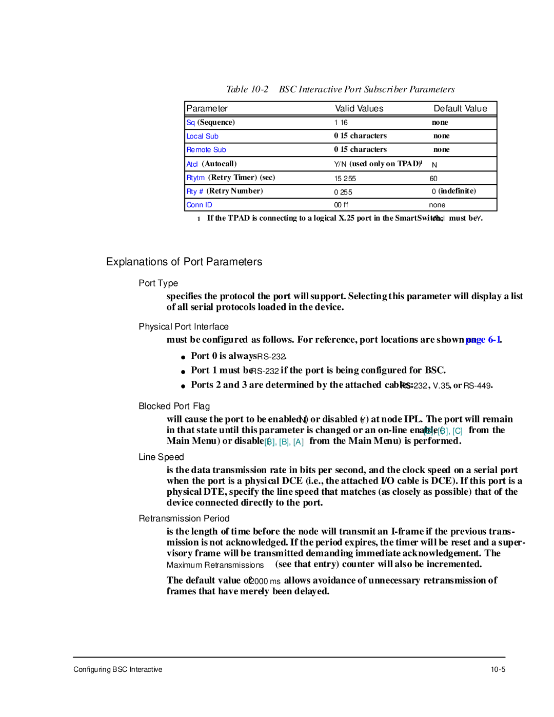 Cabletron Systems 1800 manual Explanations of Port Parameters, BSC Interactive Port Subscriber Parameters 