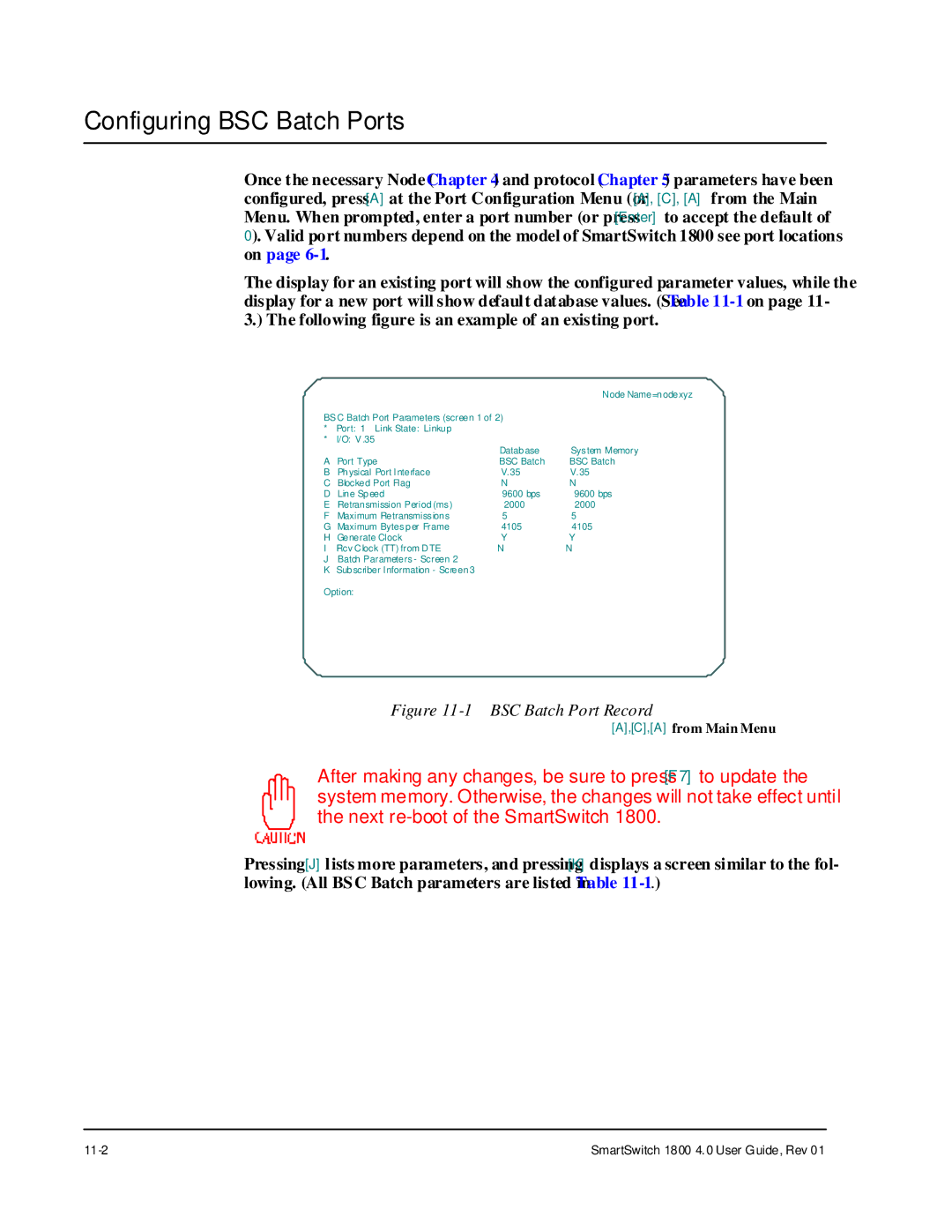 Cabletron Systems 1800 manual Configuring BSC Batch Ports, BSC Batch Port Record 