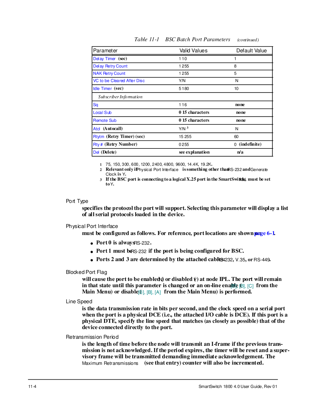 Cabletron Systems 1800 manual BSC Batch Port Parameters 