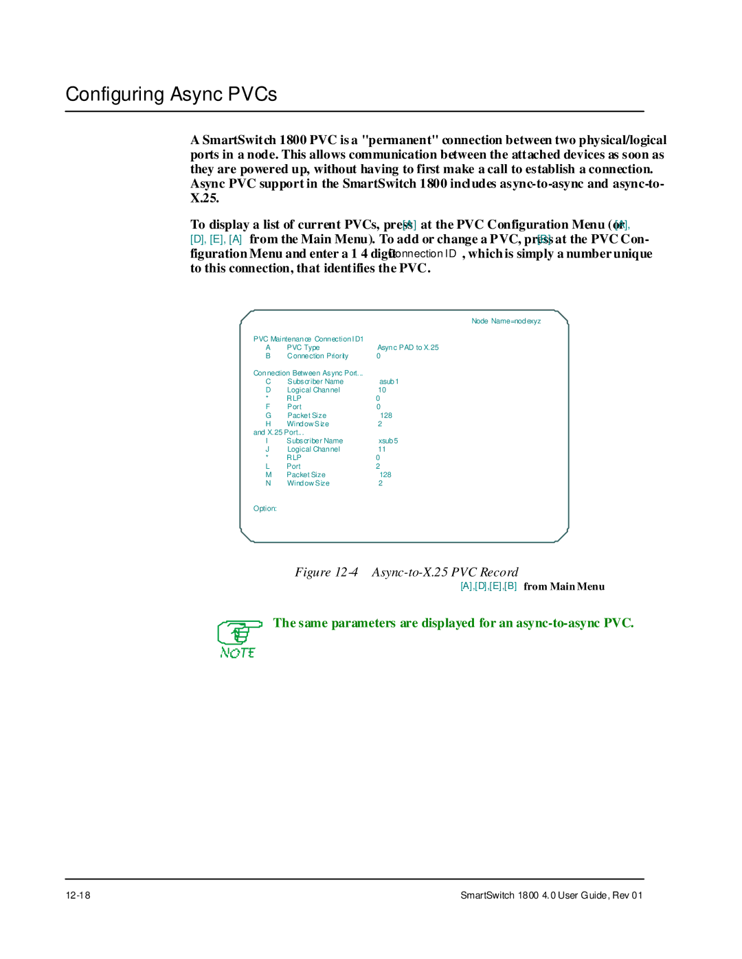 Cabletron Systems 1800 manual Configuring Async PVCs, Async-to-X.25 PVC Record 