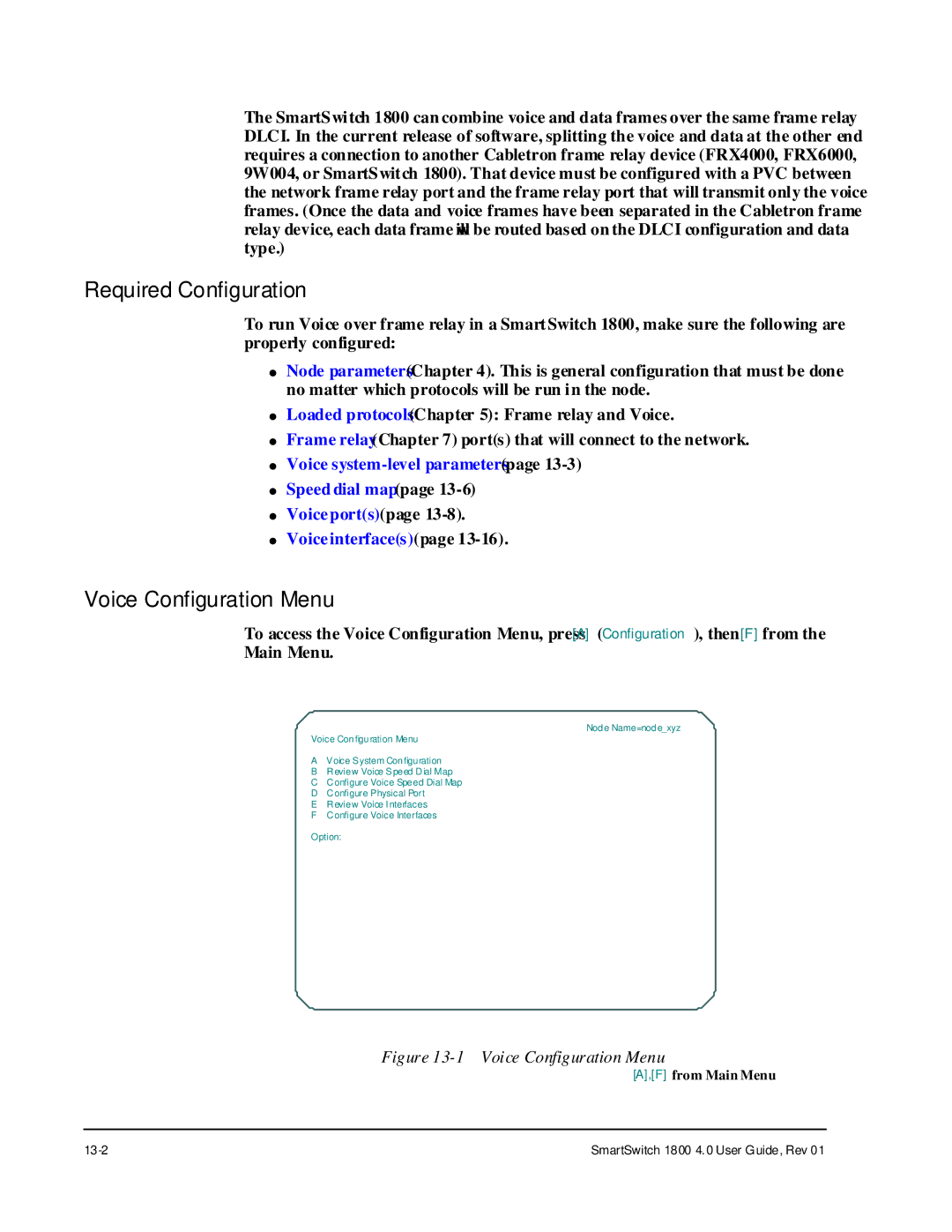 Cabletron Systems 1800 manual Voice Configuration Menu 