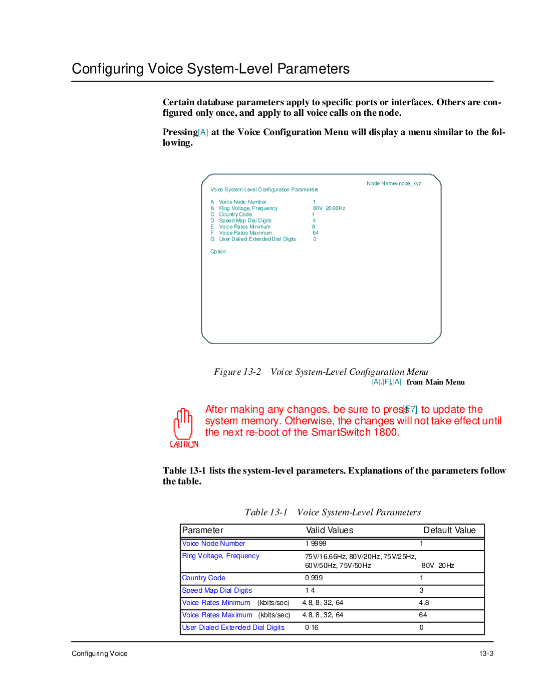 Cabletron Systems 1800 manual Configuring Voice System-Level Parameters 