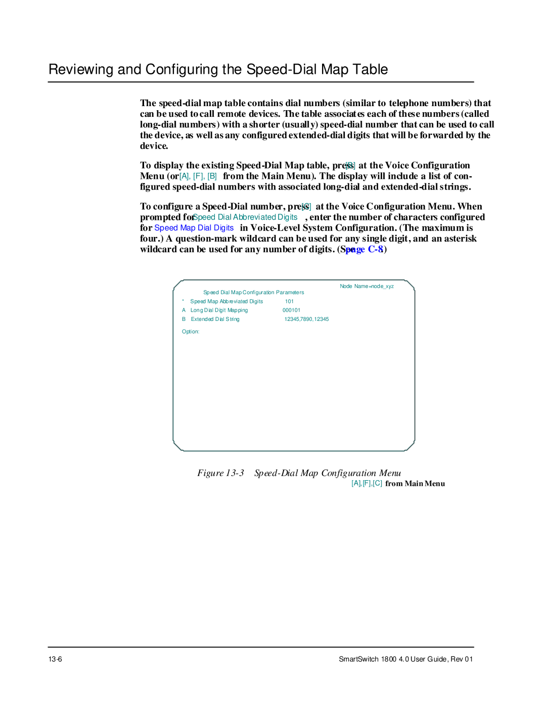 Cabletron Systems 1800 manual Reviewing and Configuring the Speed-Dial Map Table, Speed-Dial Map Configuration Menu 