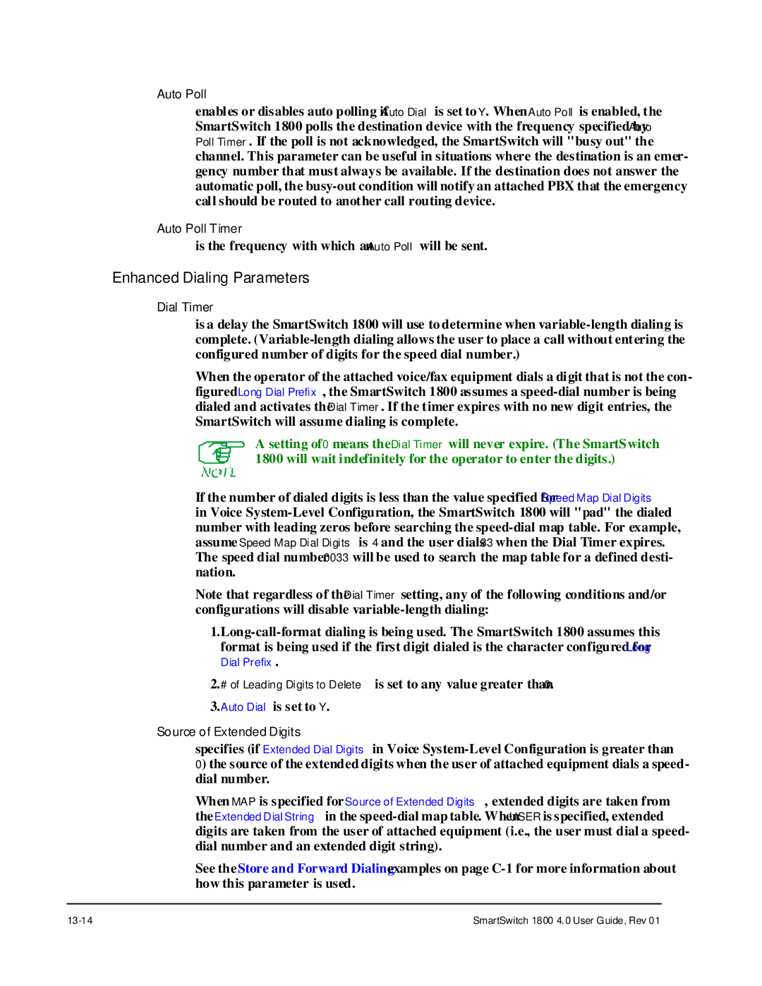 Cabletron Systems 1800 manual Enhanced Dialing Parameters 