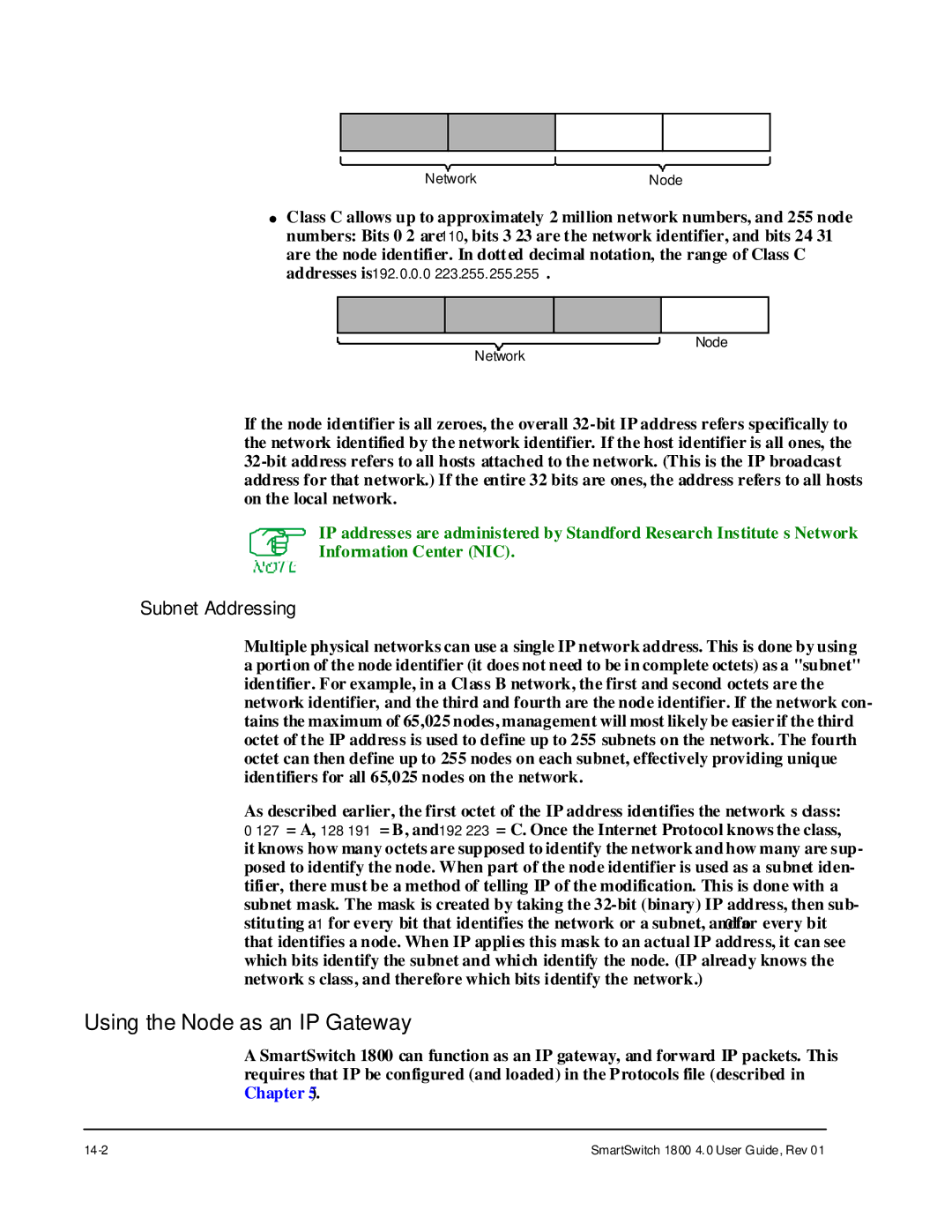 Cabletron Systems 1800 manual Using the Node as an IP Gateway, Subnet Addressing 