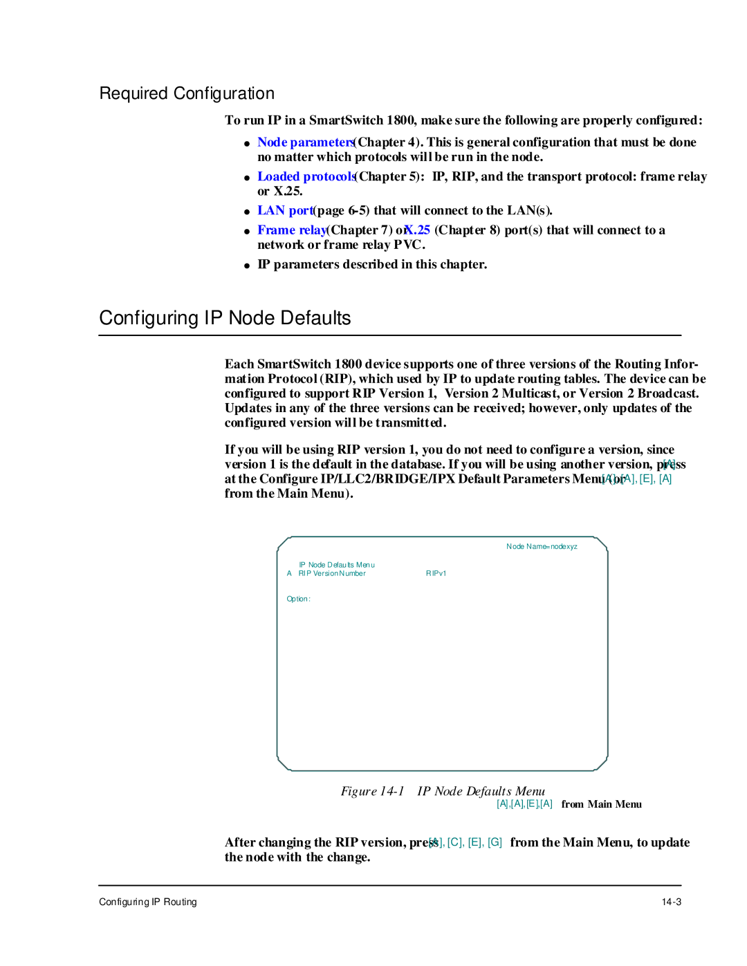 Cabletron Systems 1800 manual Configuring IP Node Defaults, IP Node Defaults Menu 