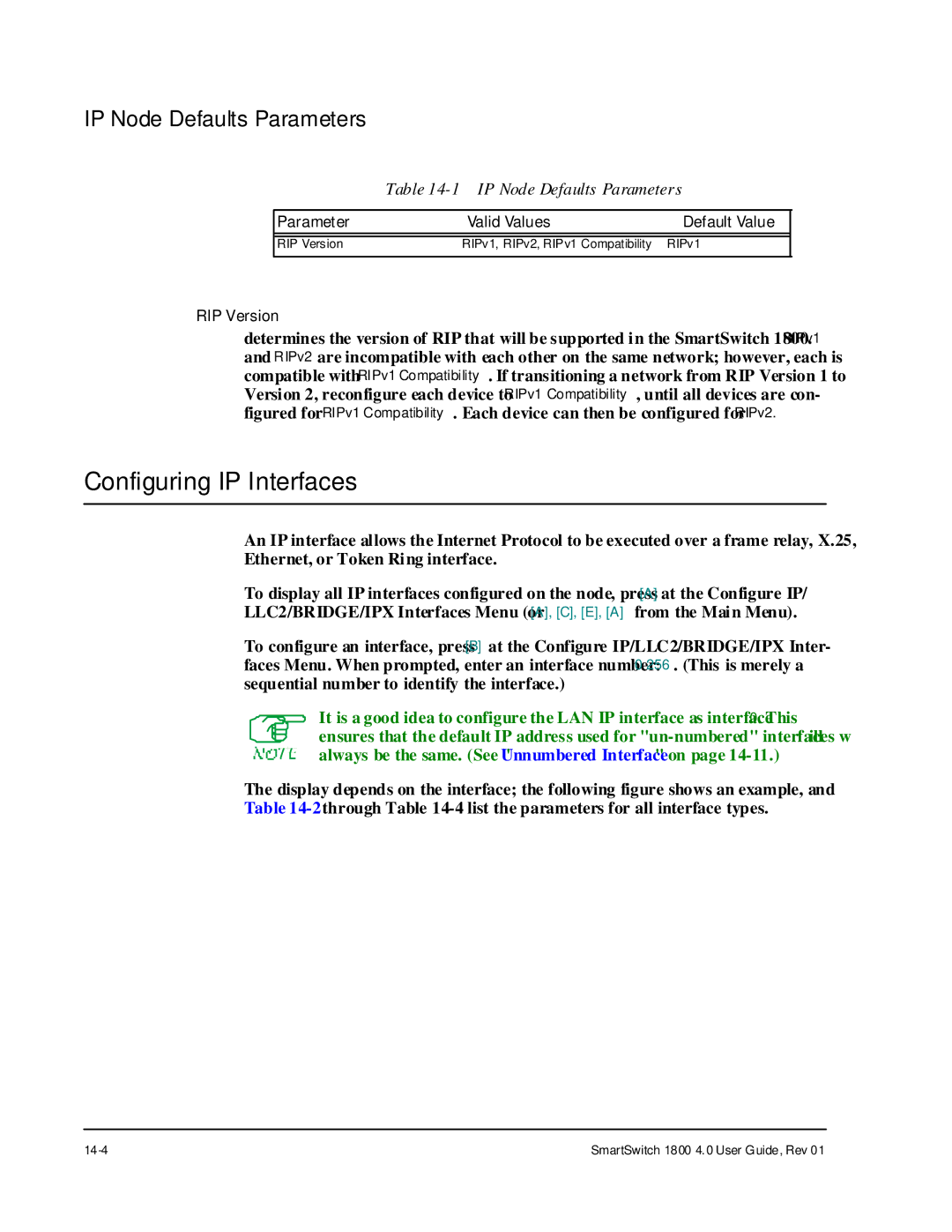 Cabletron Systems 1800 manual Configuring IP Interfaces, IP Node Defaults Parameters 