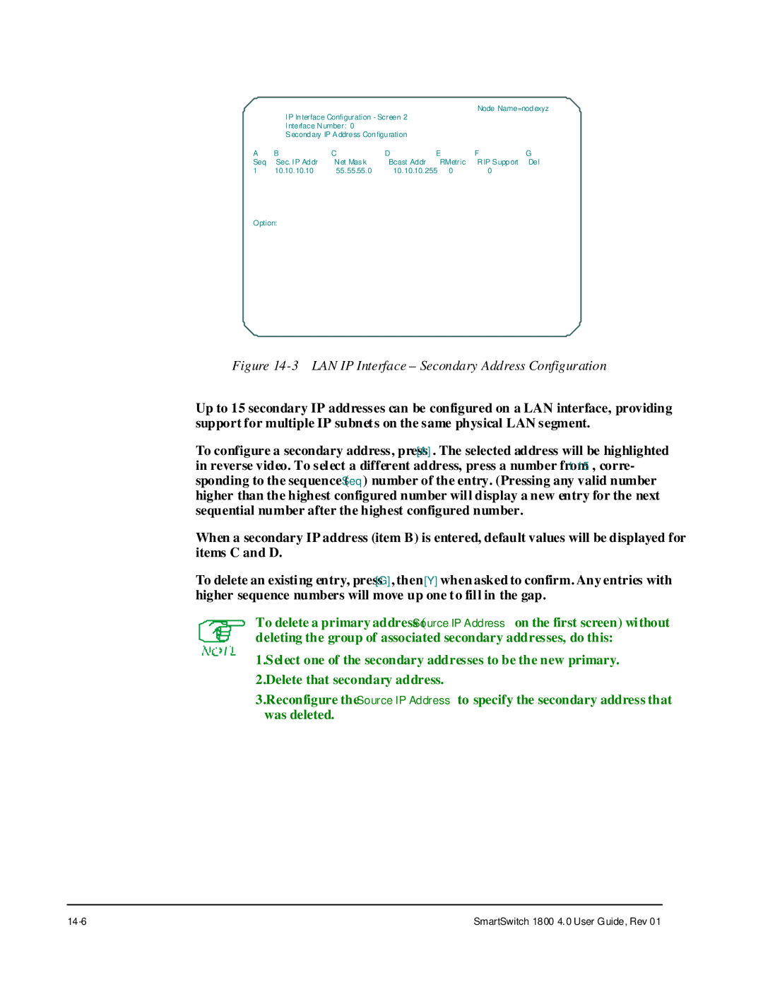 Cabletron Systems 1800 manual LAN IP Interface Secondary Address Configuration 