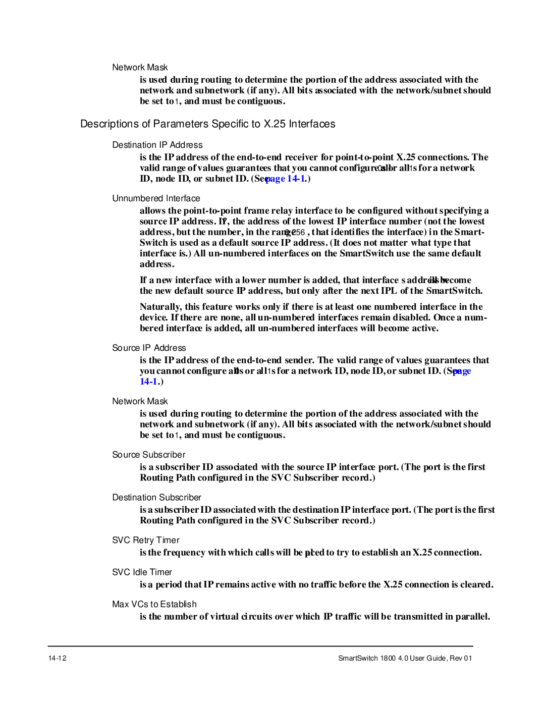 Cabletron Systems 1800 manual Descriptions of Parameters Specific to X.25 Interfaces 