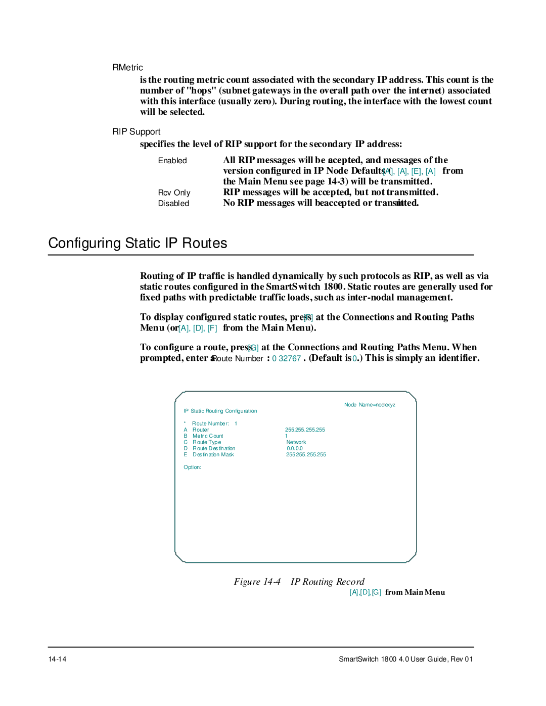 Cabletron Systems 1800 manual Configuring Static IP Routes, IP Routing Record 