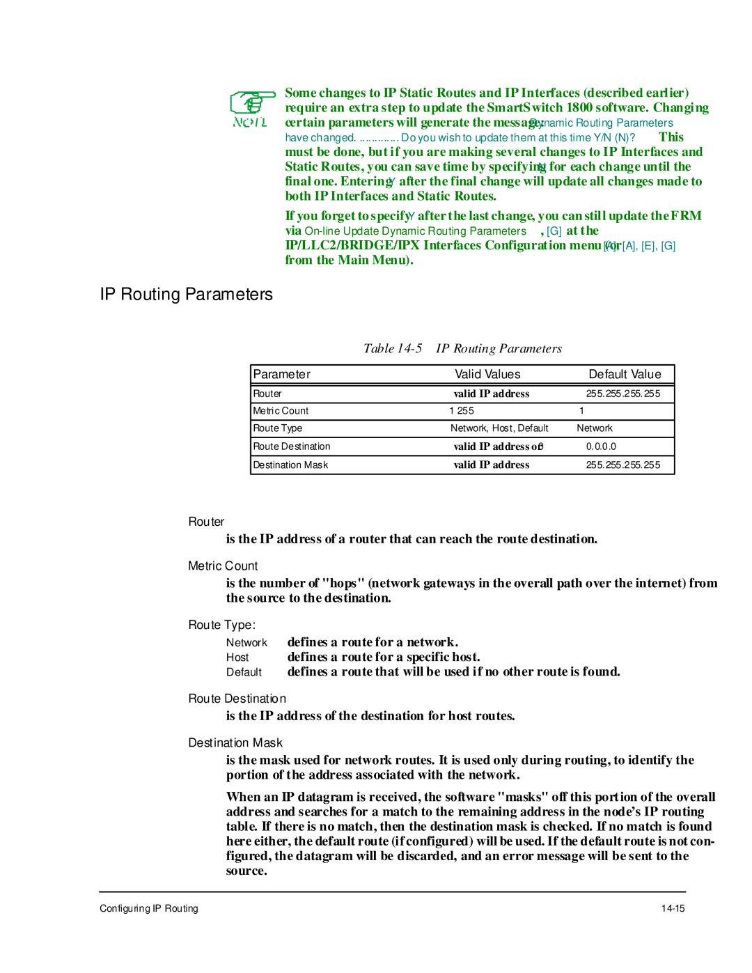 Cabletron Systems 1800 manual IP Routing Parameters 