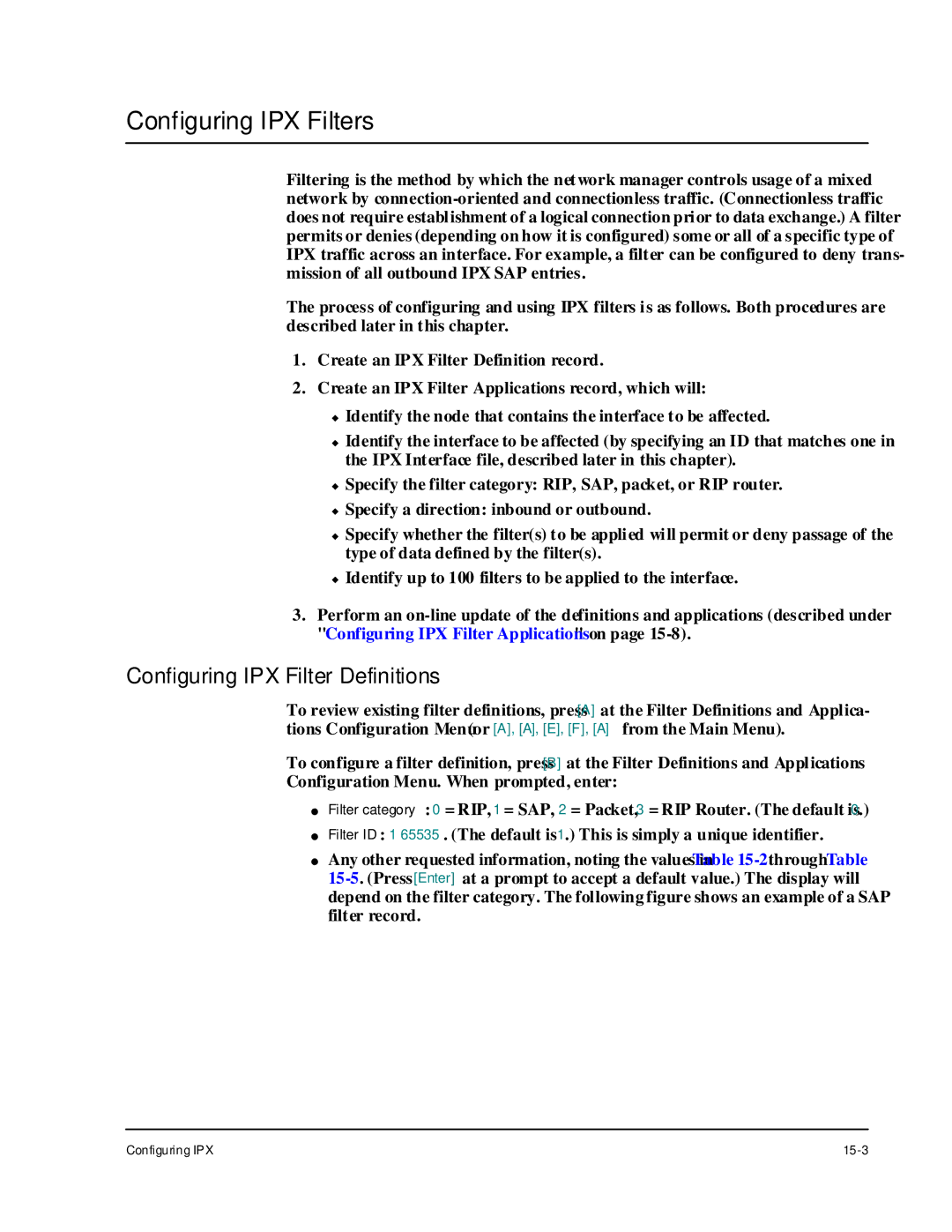 Cabletron Systems 1800 manual Configuring IPX Filters, Configuring IPX Filter Definitions 