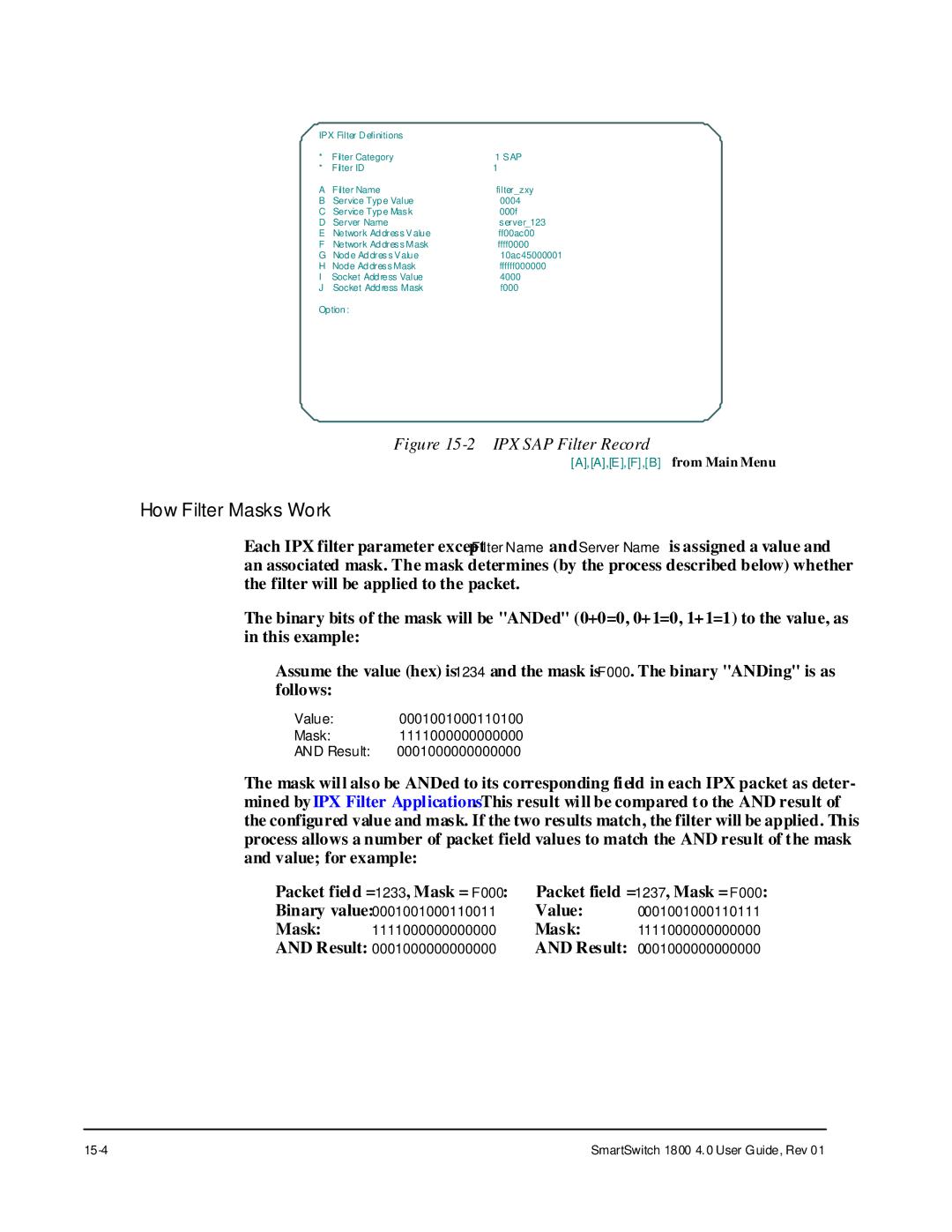 Cabletron Systems 1800 manual How Filter Masks Work, IPX SAP Filter Record 