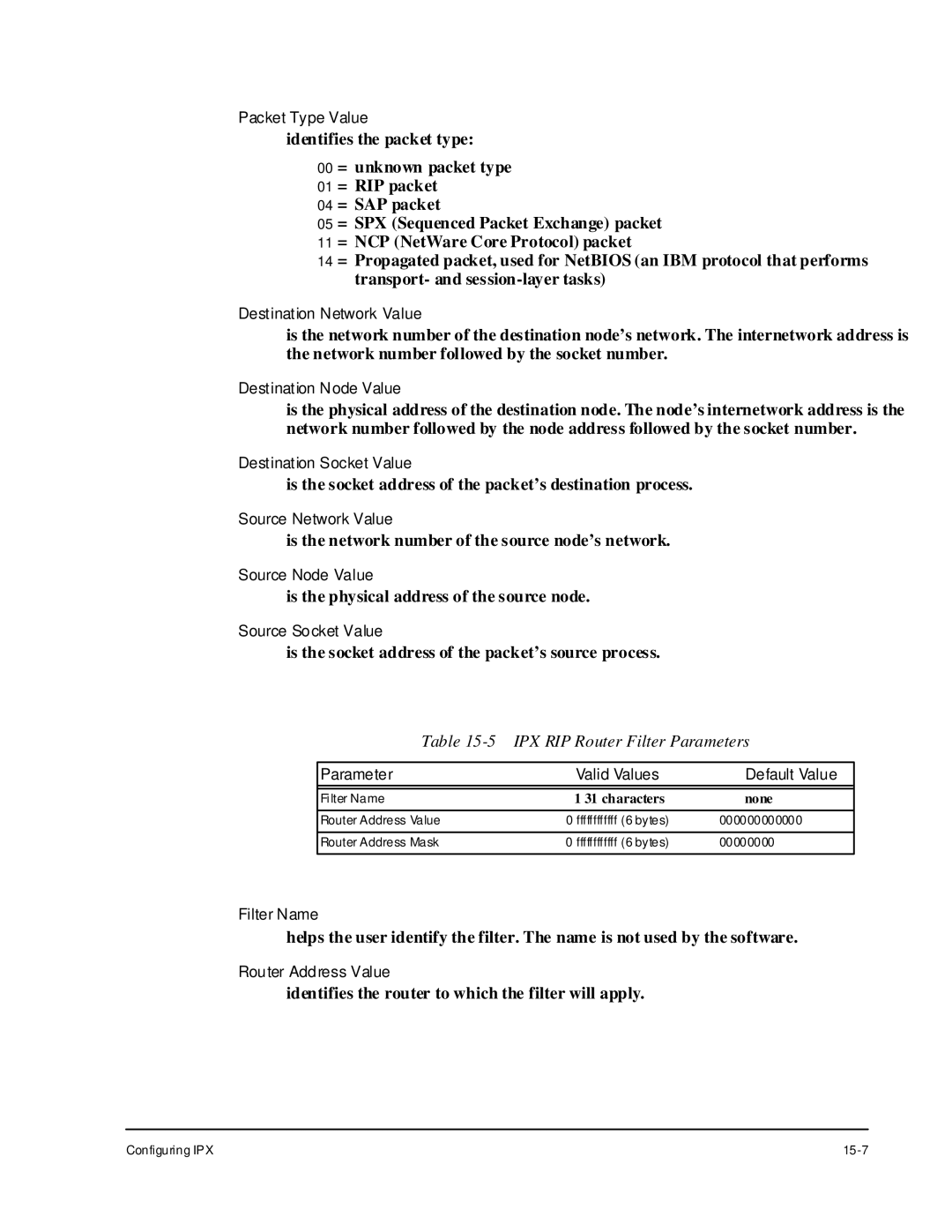 Cabletron Systems 1800 manual IPX RIP Router Filter Parameters 