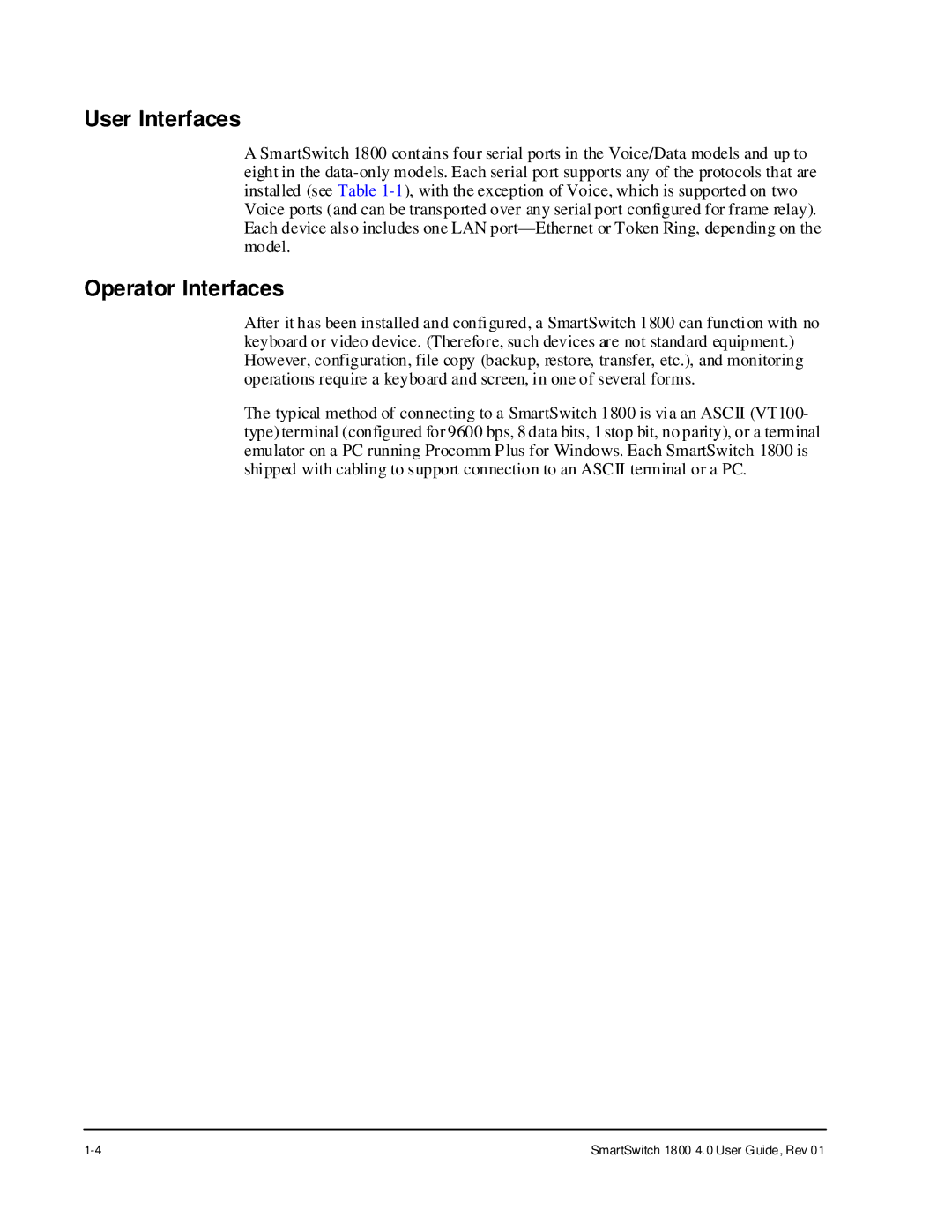 Cabletron Systems 1800 manual User Interfaces, Operator Interfaces 