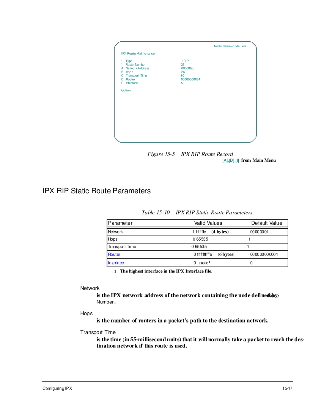 Cabletron Systems 1800 manual IPX RIP Static Route Parameters 