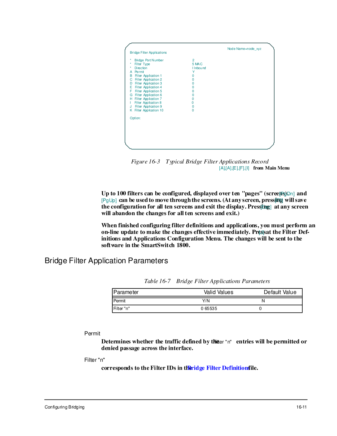 Cabletron Systems 1800 manual Bridge Filter Application Parameters, Bridge Filter Applications Parameters 