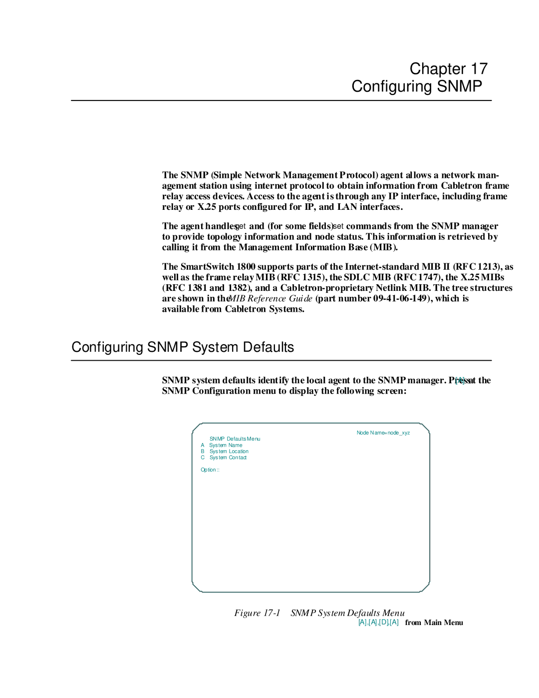 Cabletron Systems 1800 manual Chapter Configuring Snmp, Configuring Snmp System Defaults 