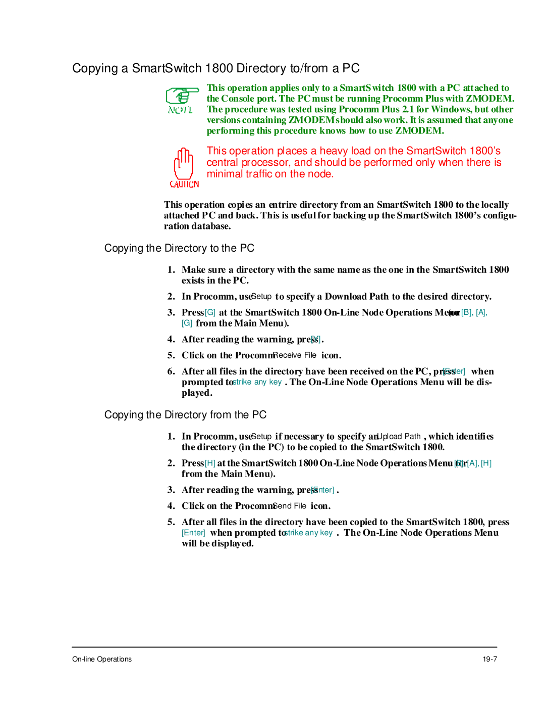 Cabletron Systems manual Copying a SmartSwitch 1800 Directory to/from a PC, Copying the Directory to the PC 