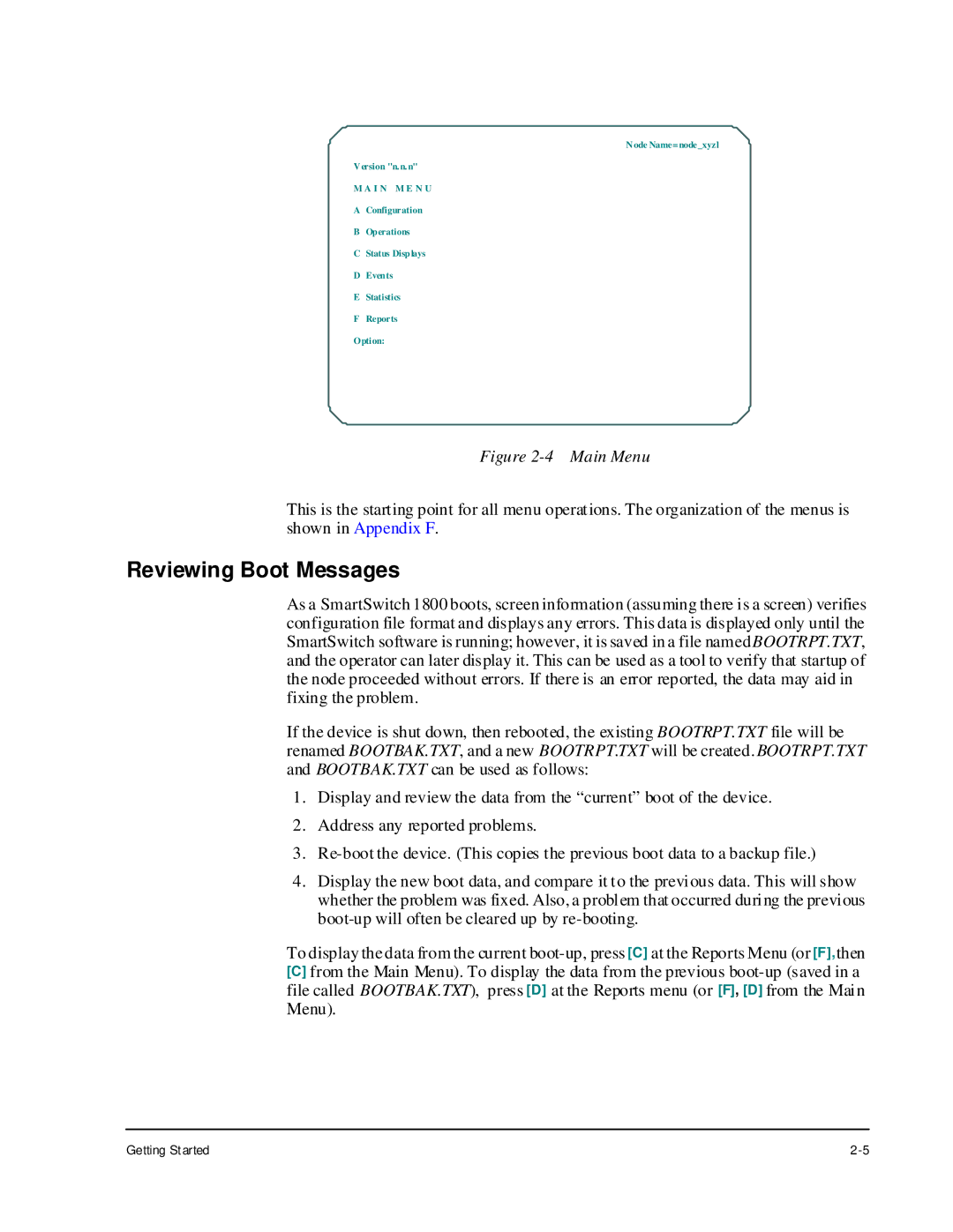 Cabletron Systems 1800 manual Reviewing Boot Messages, Main Menu 