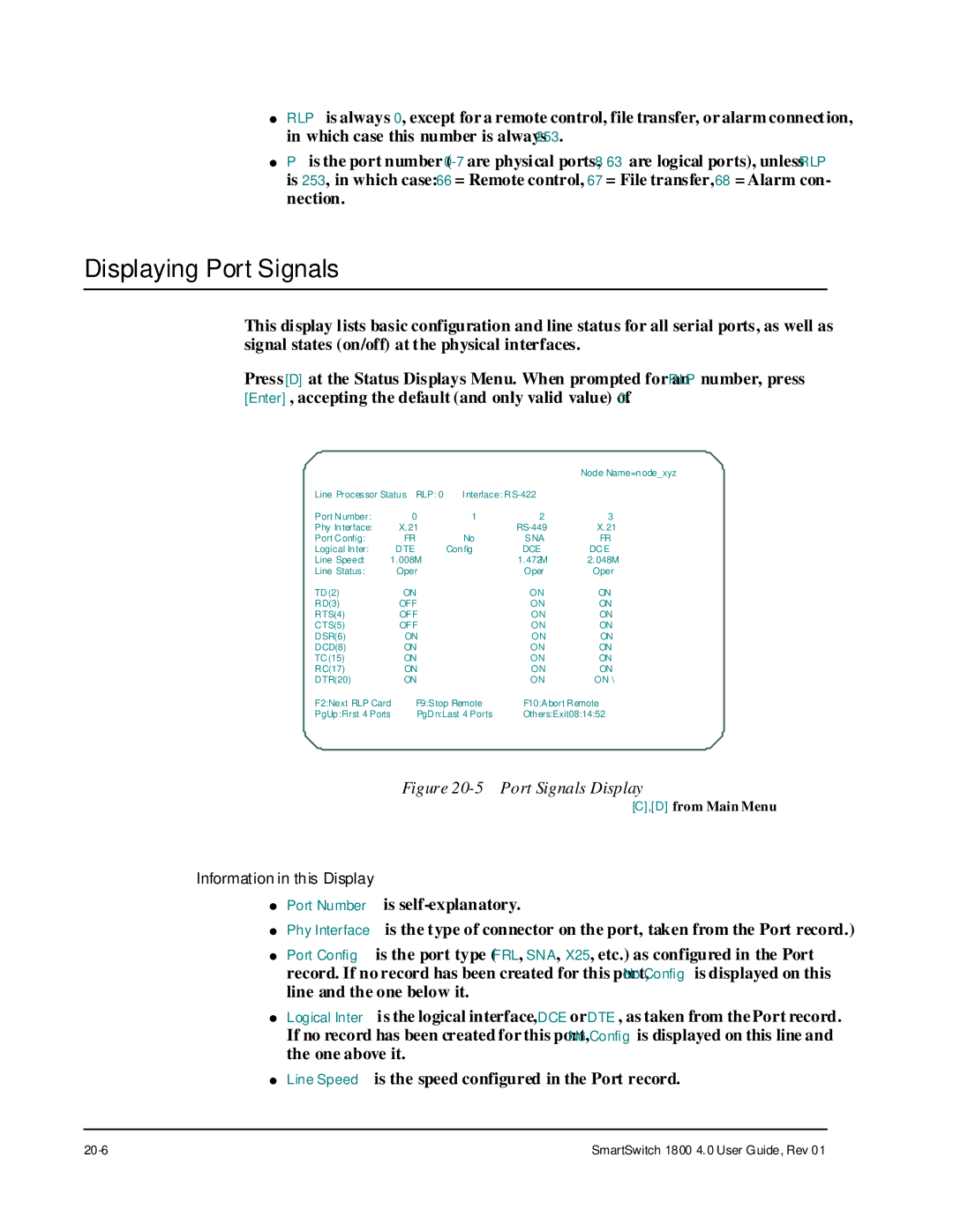 Cabletron Systems 1800 manual Displaying Port Signals, Port Signals Display 