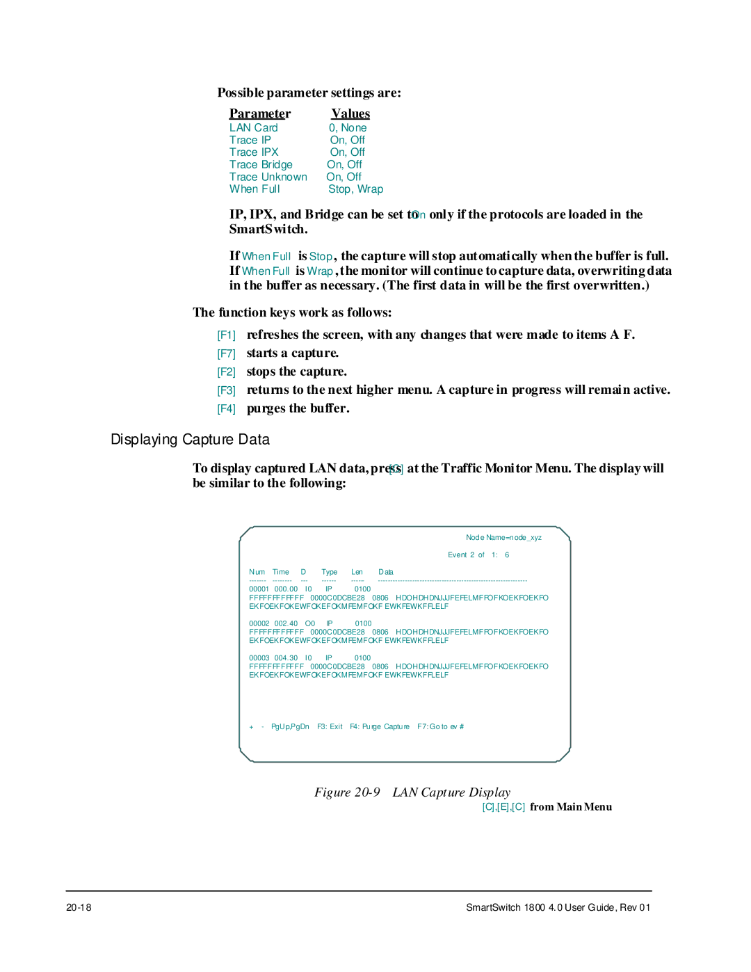 Cabletron Systems 1800 manual Displaying Capture Data, LAN Capture Display 