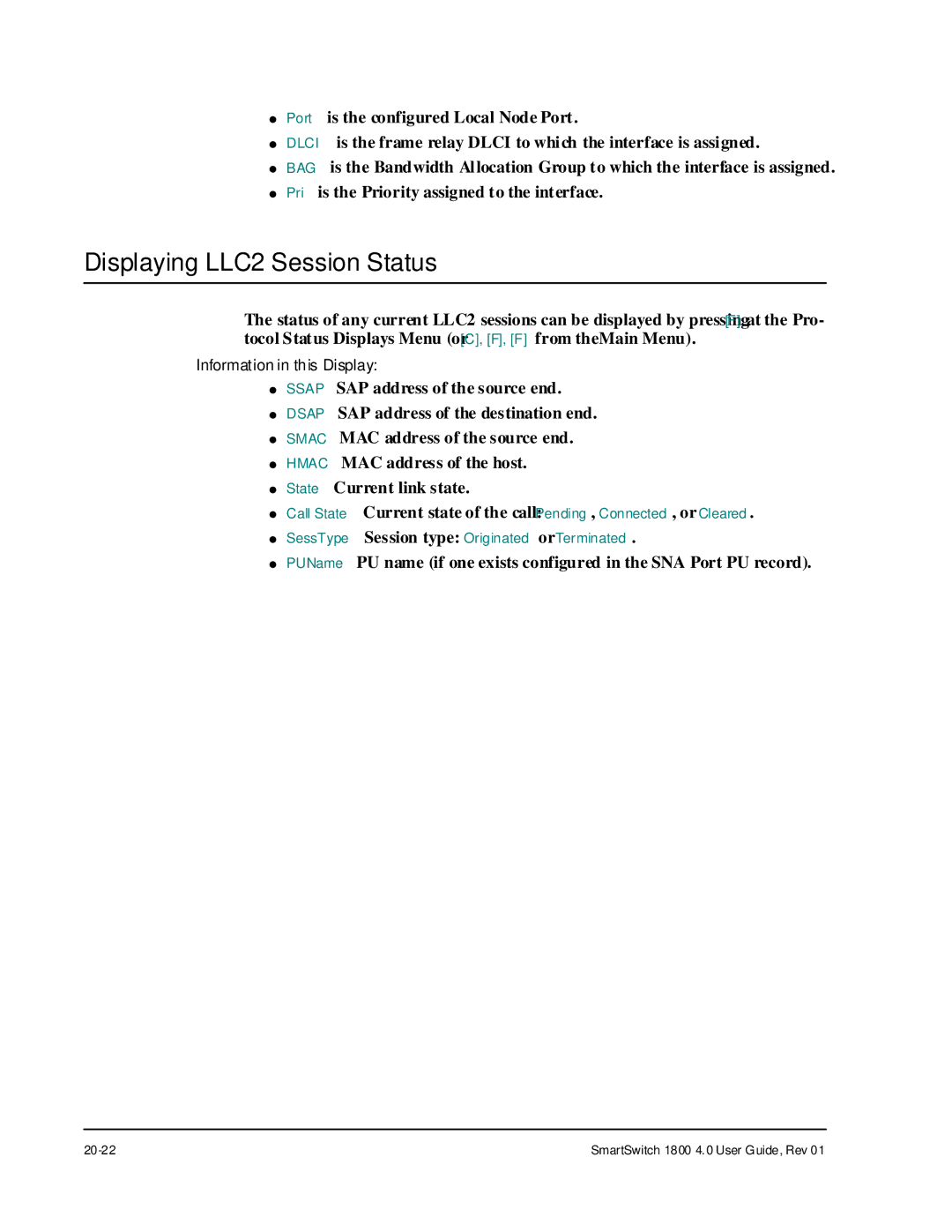 Cabletron Systems 1800 manual Displaying LLC2 Session Status 