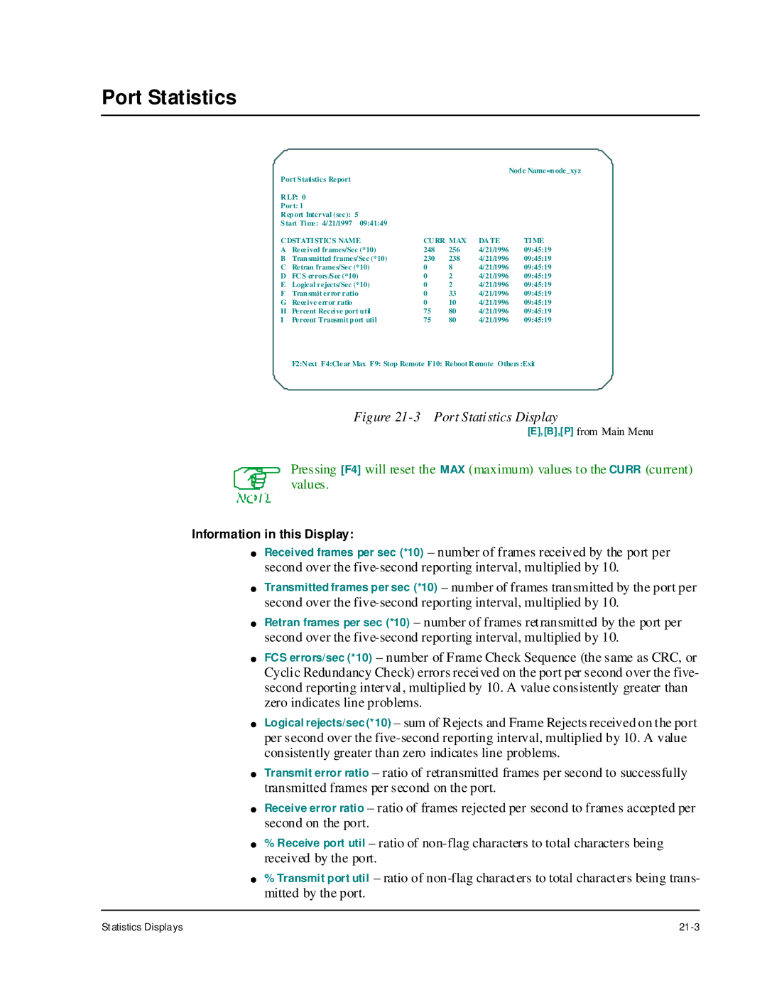 Cabletron Systems 1800 manual Port Statistics Display 