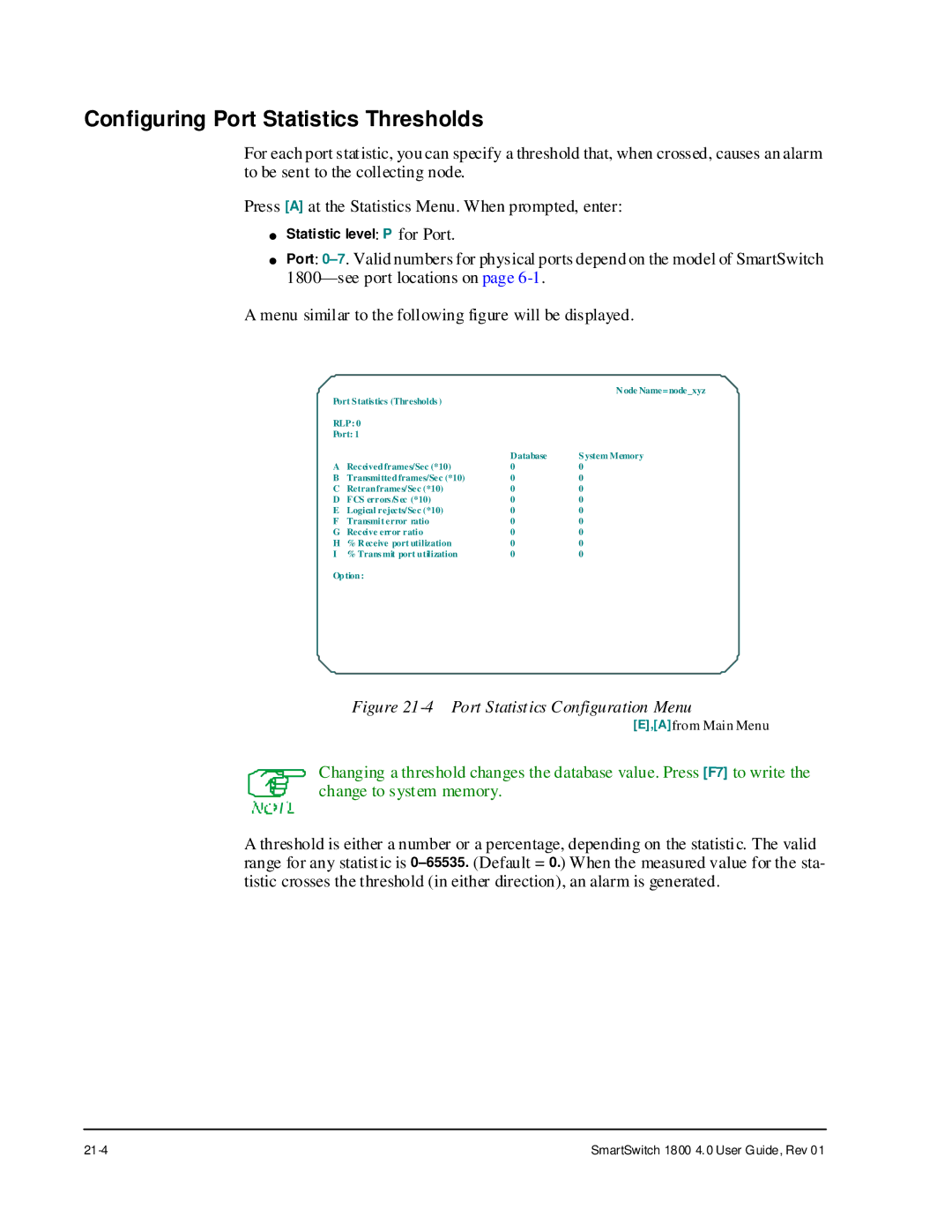 Cabletron Systems 1800 manual Configuring Port Statistics Thresholds, Port Statistics Configuration Menu 