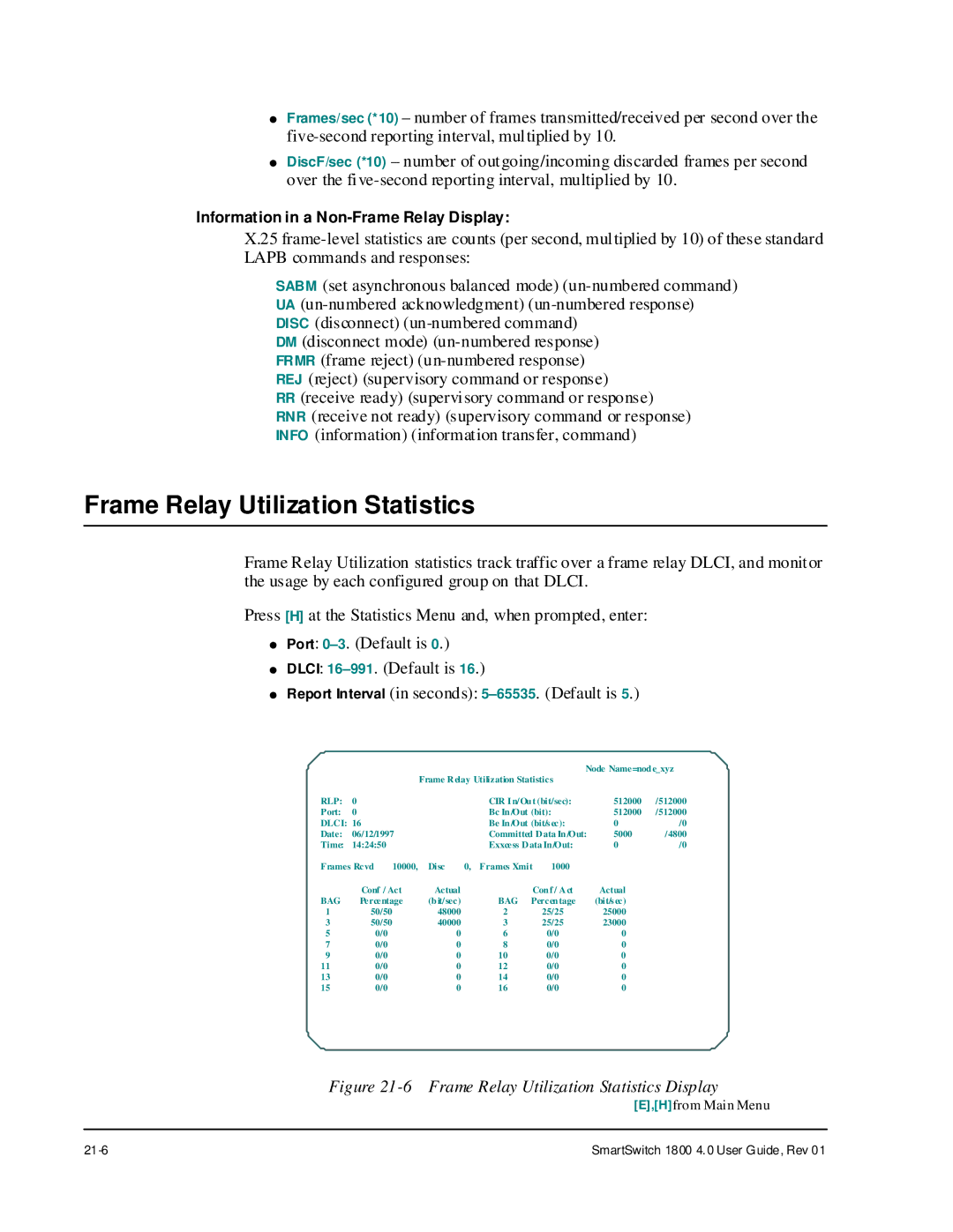 Cabletron Systems 1800 manual Frame Relay Utilization Statistics Display 