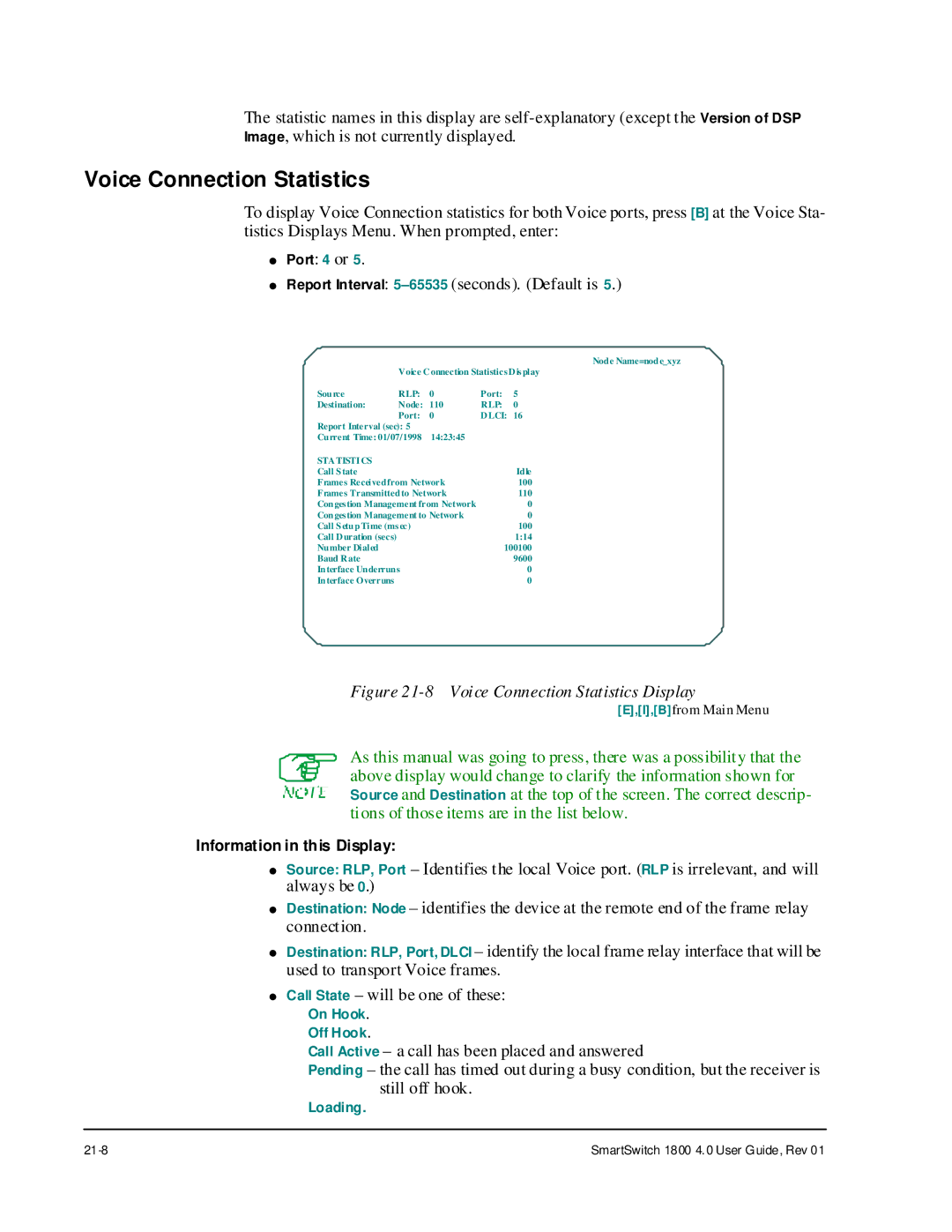 Cabletron Systems 1800 manual Voice Connection Statistics, STA Tisti CS 