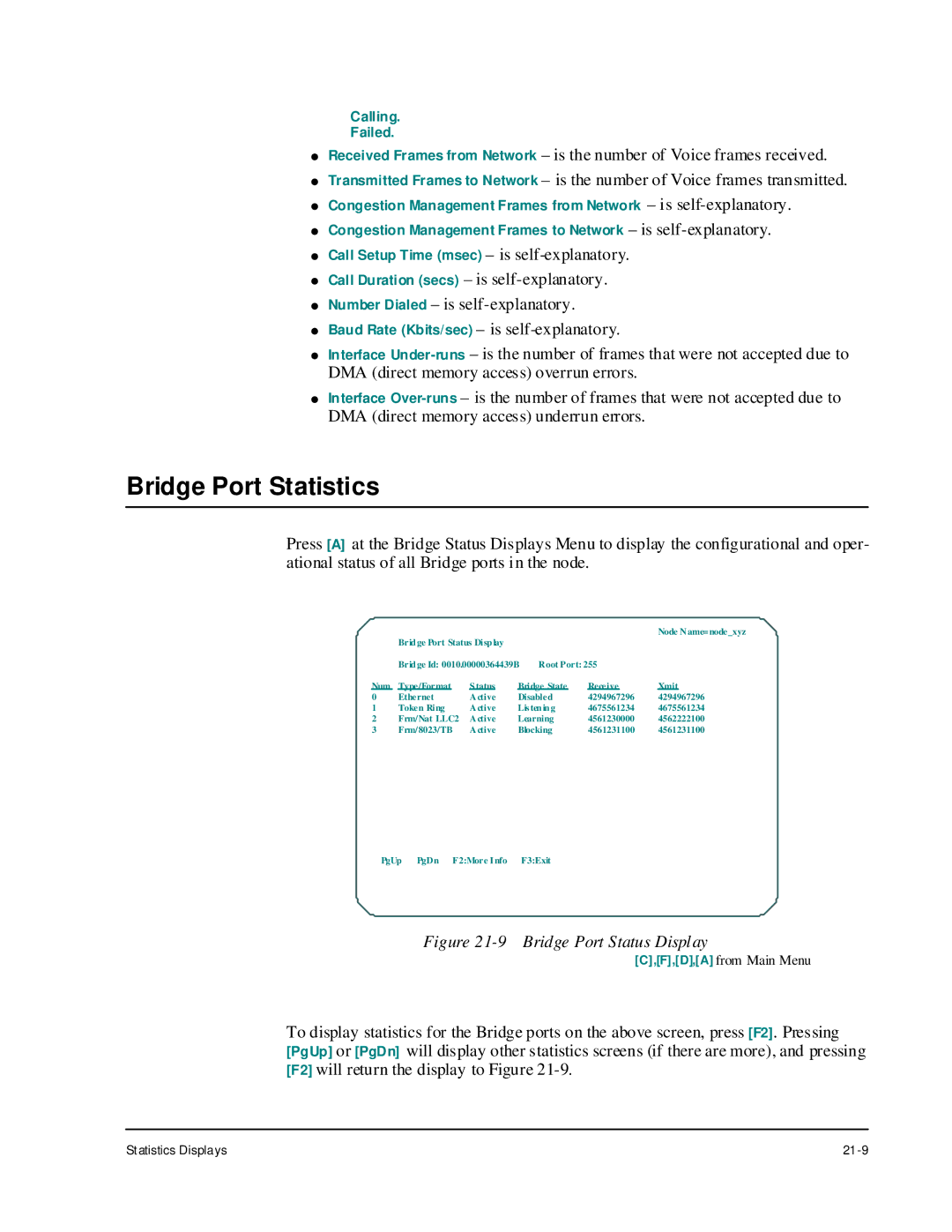 Cabletron Systems 1800 manual Bridge Port Statistics, Bridge Port Status Display 