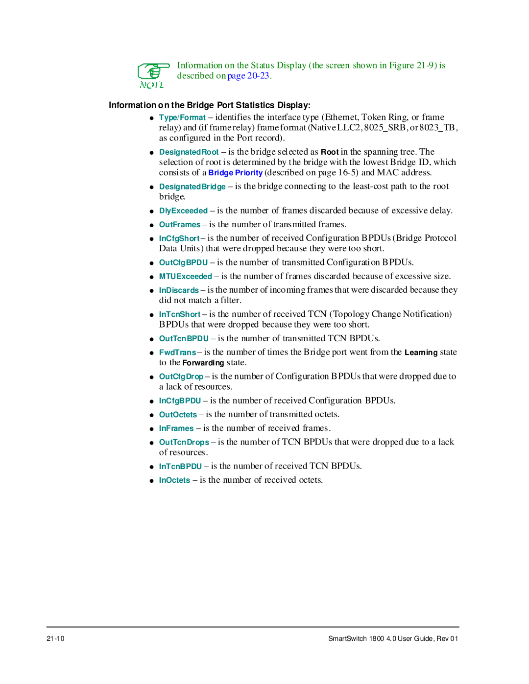 Cabletron Systems 1800 manual Information on the Bridge Port Statistics Display 