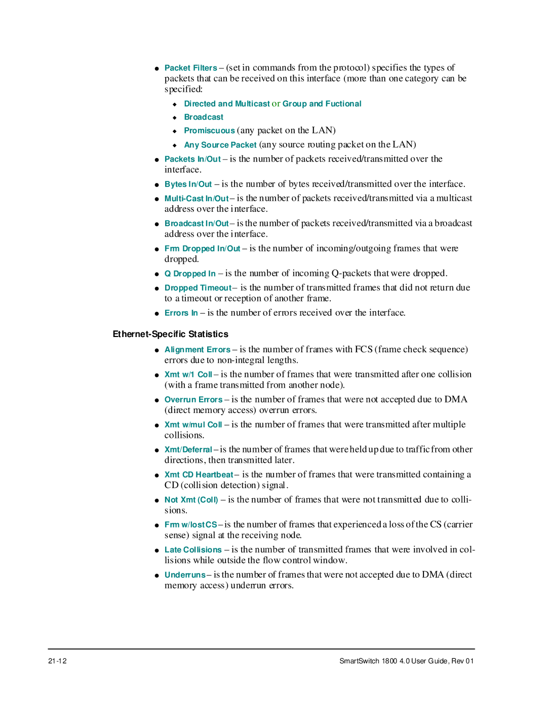 Cabletron Systems 1800 manual Ethernet-Specific Statistics 