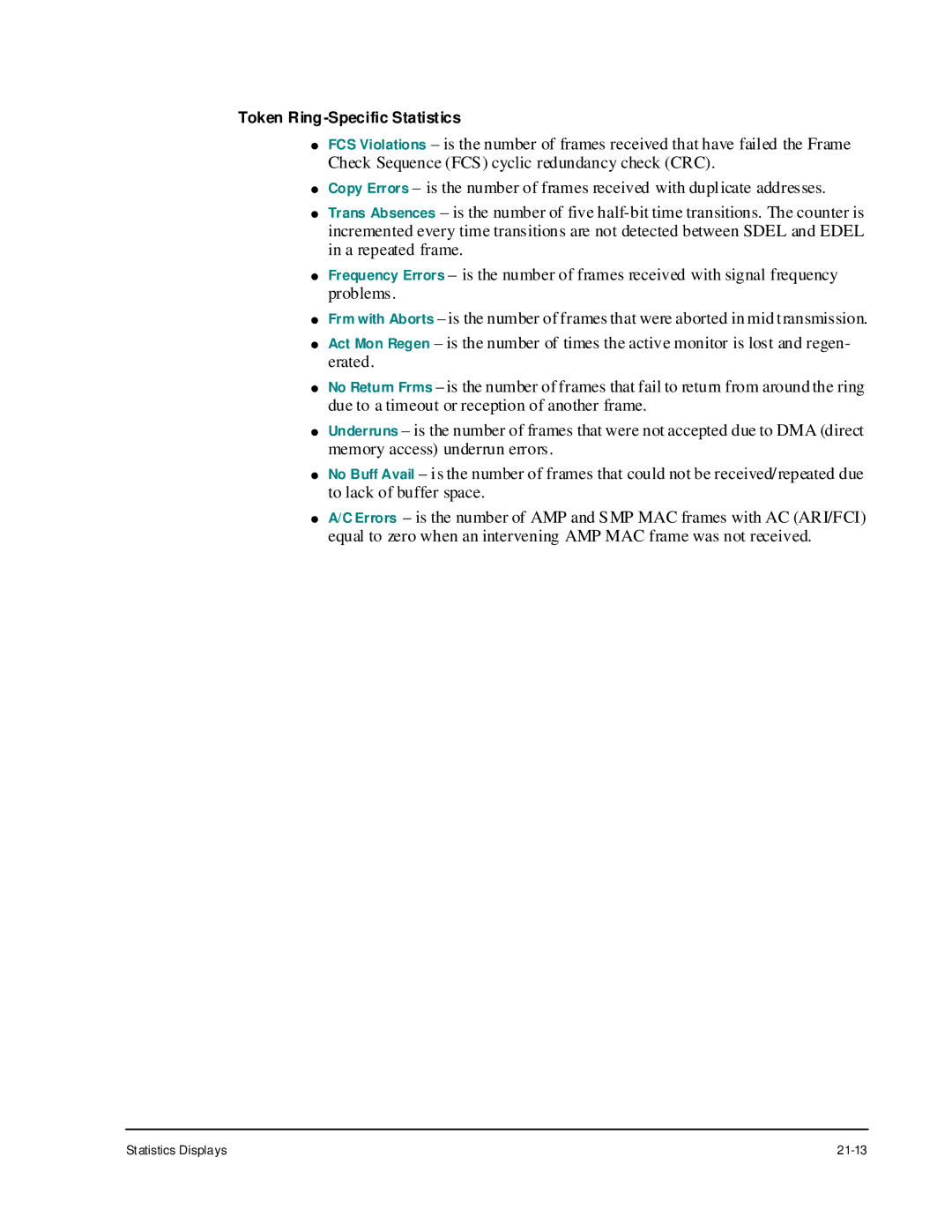 Cabletron Systems 1800 manual Token Ring -Specific Statistics 