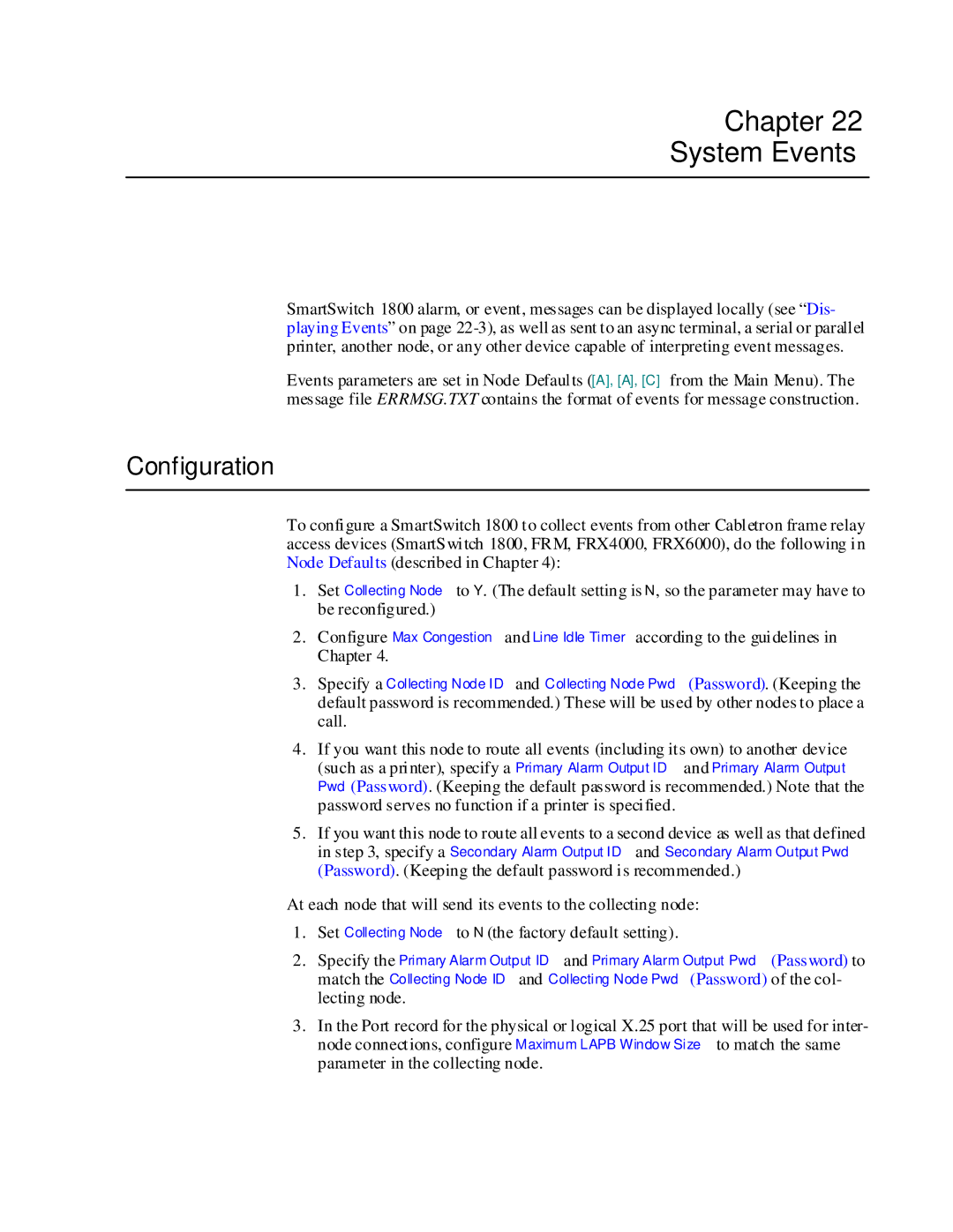 Cabletron Systems 1800 manual Chapter System Events, Configuration 