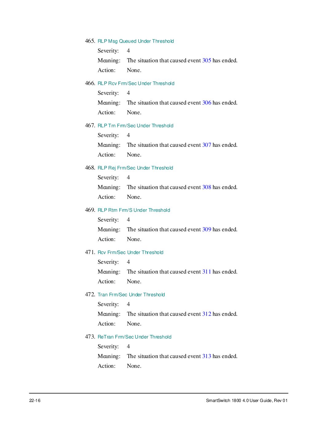 Cabletron Systems 1800 manual Situation that caused event 305 has ended 