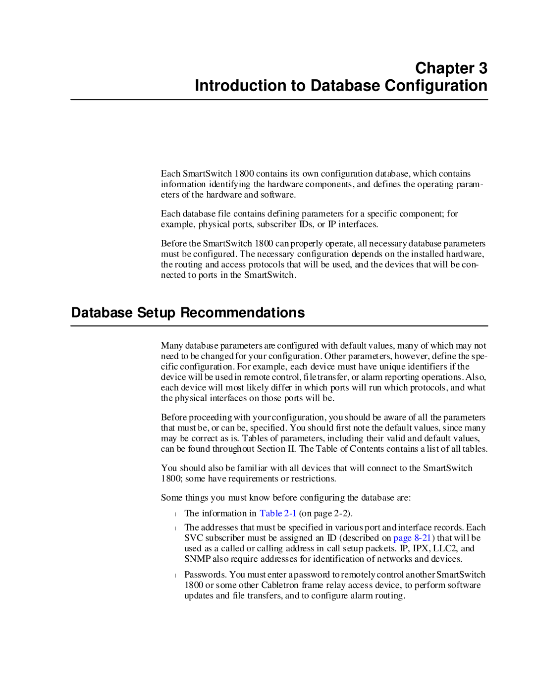 Cabletron Systems 1800 manual Chapter Introduction to Database Configuration, Database Setup Recommendations 