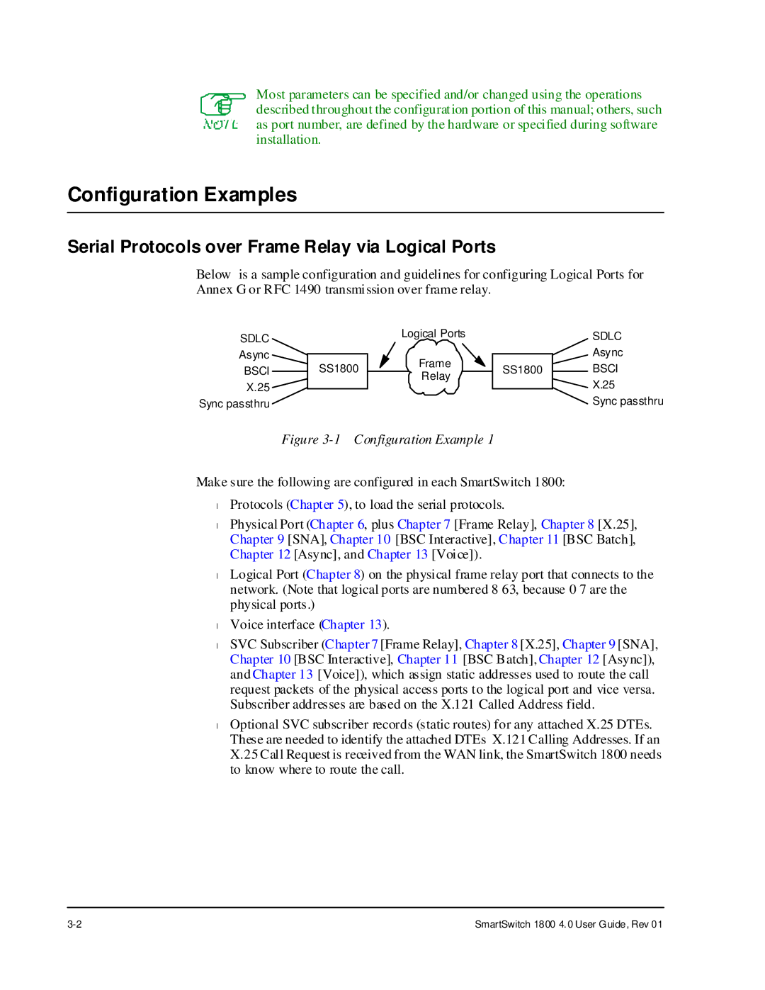 Cabletron Systems 1800 manual Configuration Examples, Serial Protocols over Frame Relay via Logical Ports 