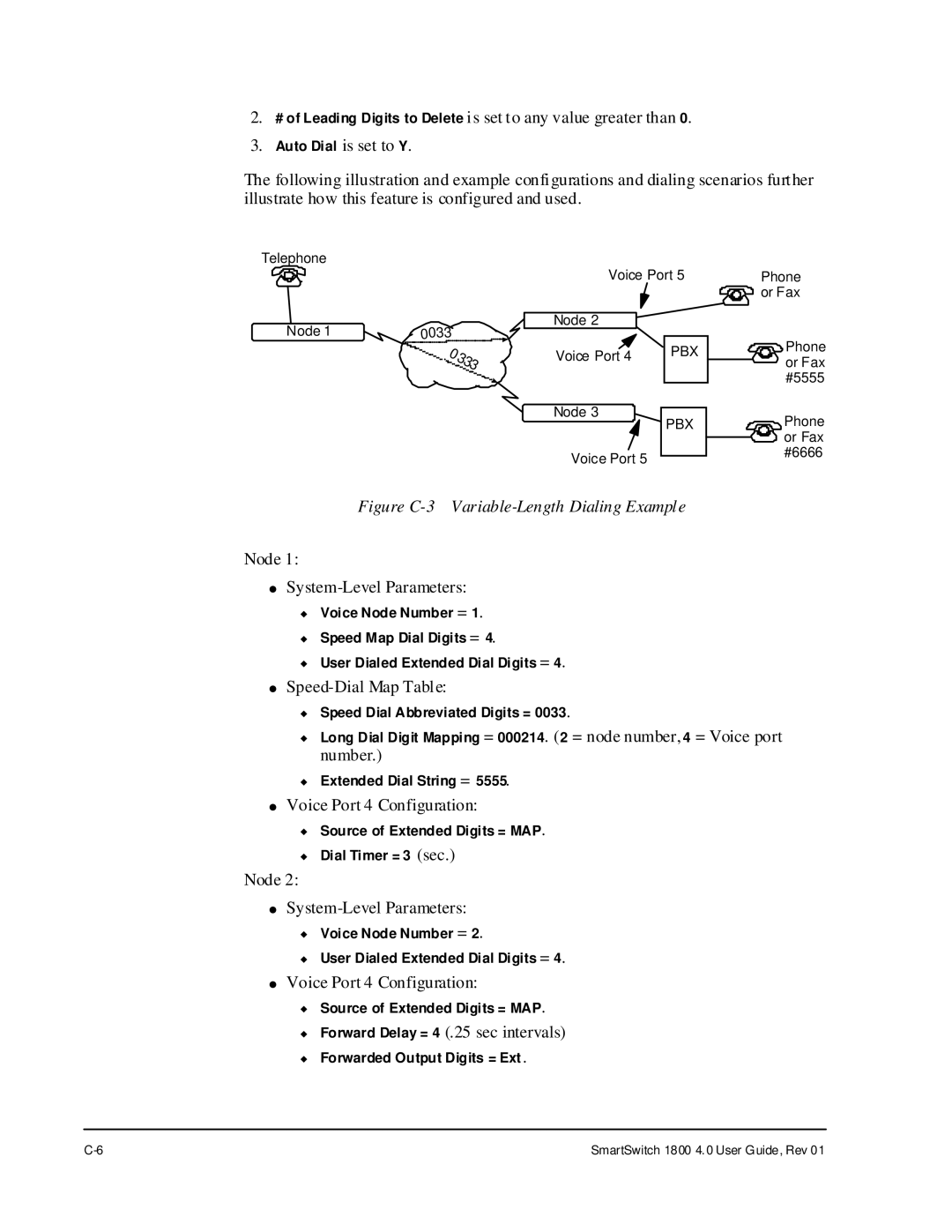 Cabletron Systems 1800 manual Figure C-3 Variable-Length Dialing Example 