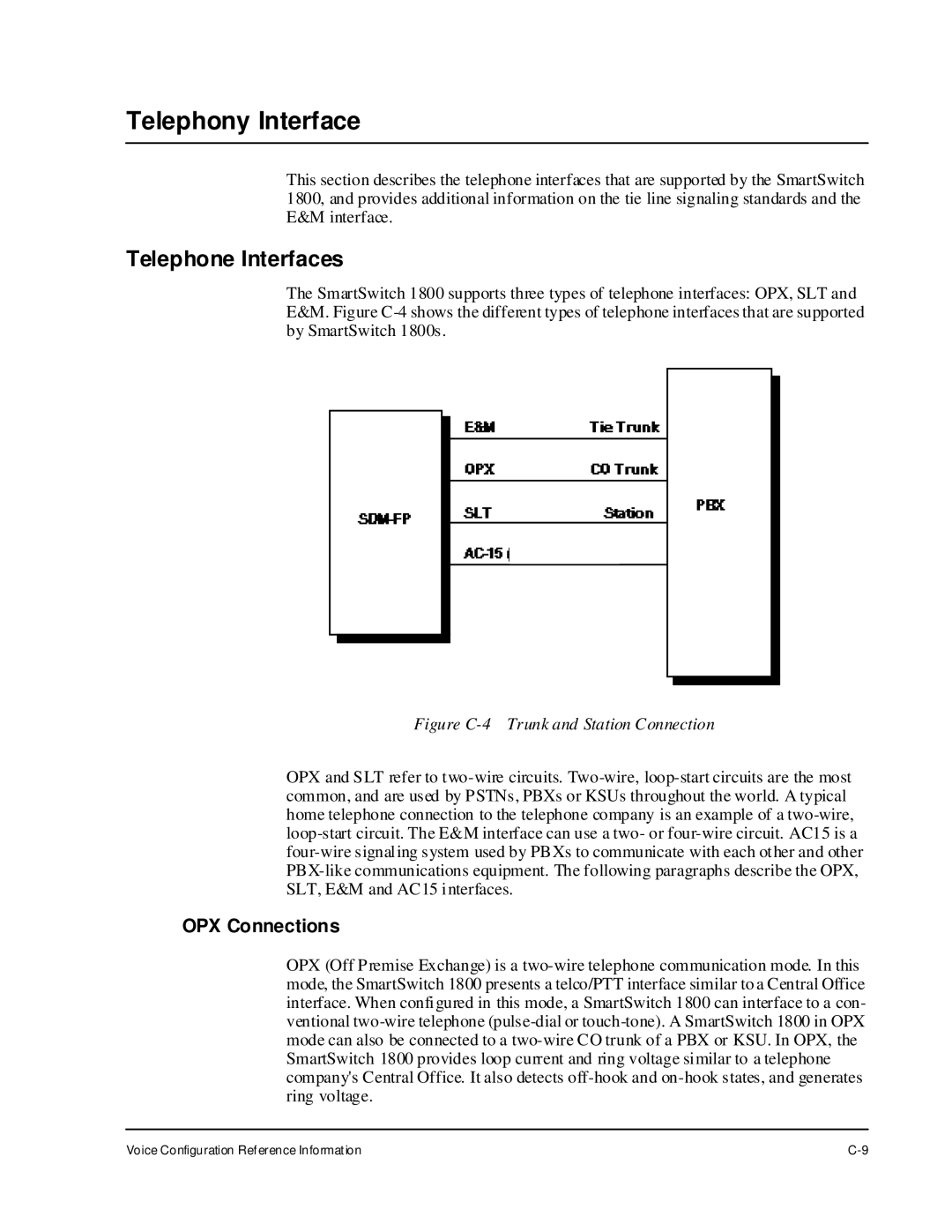 Cabletron Systems 1800 manual Telephony Interface, Telephone Interfaces, OPX Connections 