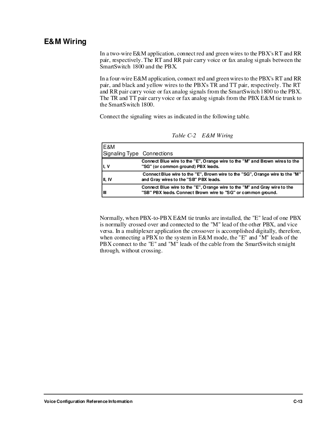 Cabletron Systems 1800 manual Table C-2 E&M Wiring 