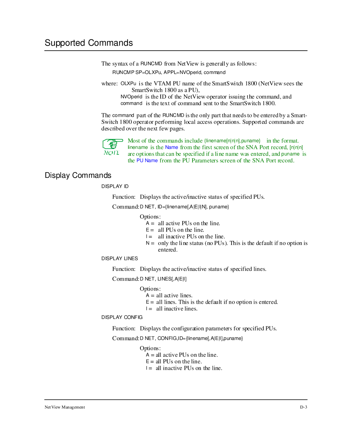 Cabletron Systems 1800 manual Supported Commands, Display Commands 