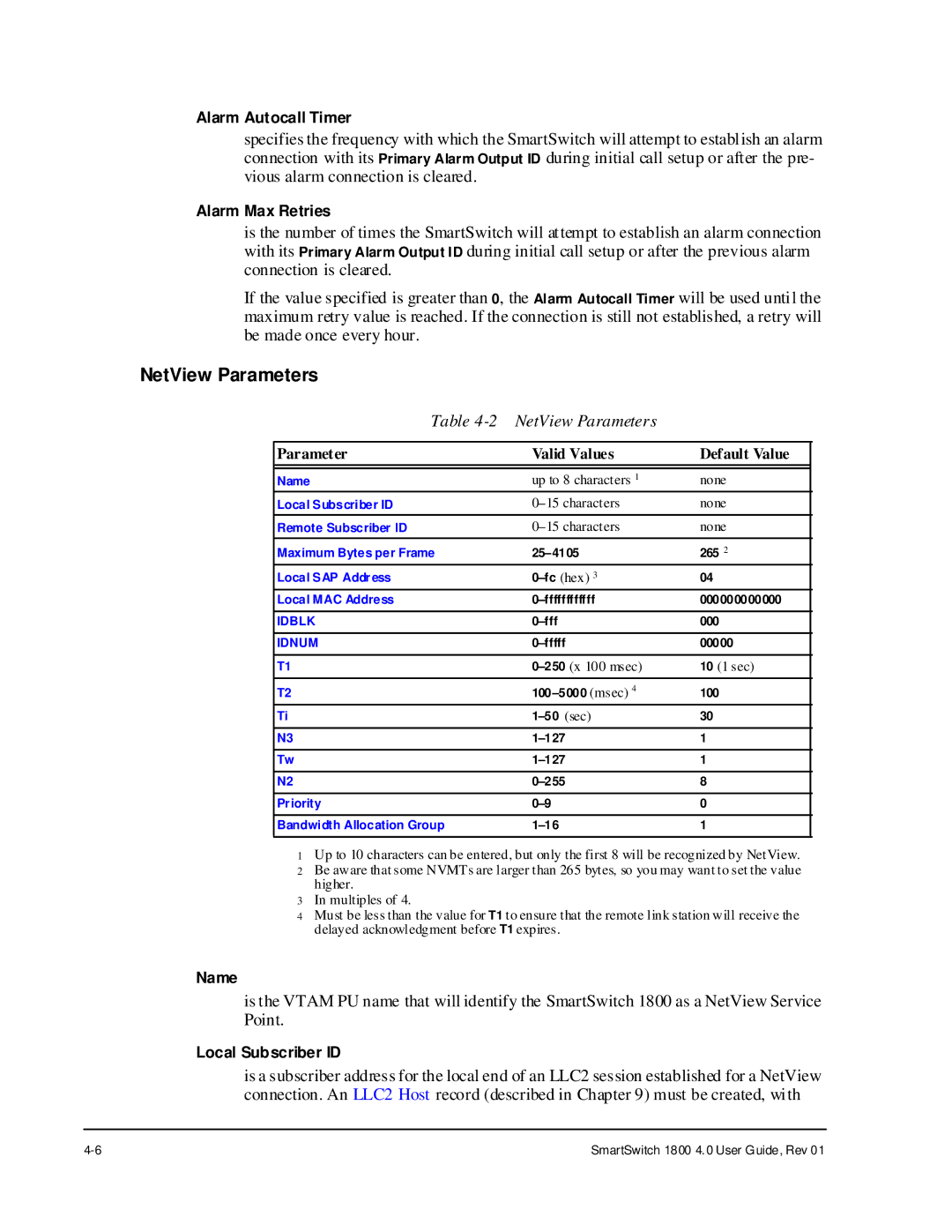 Cabletron Systems 1800 manual NetView Parameters 