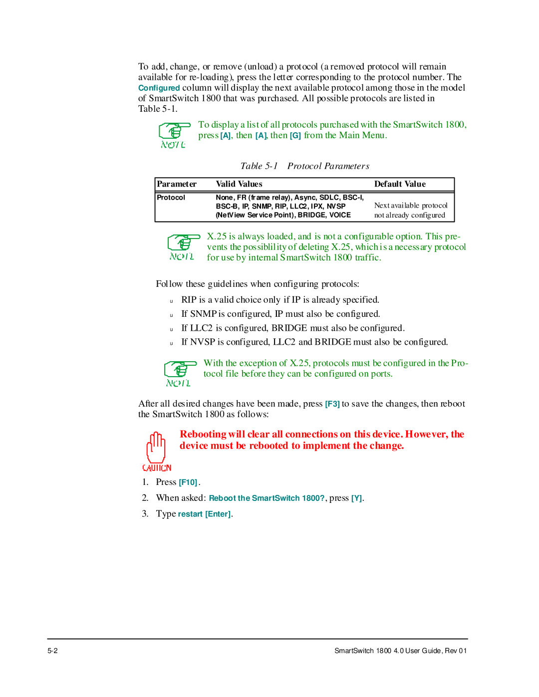 Cabletron Systems 1800 manual Protocol Parameters, Press F10 