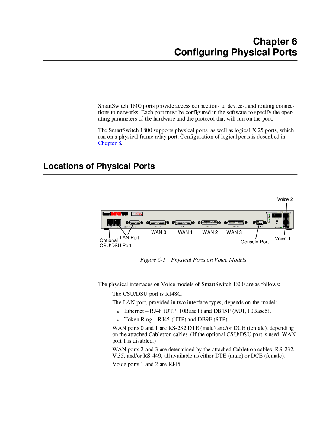 Cabletron Systems 1800 manual Chapter Configuring Physical Ports, Locations of Physical Ports 