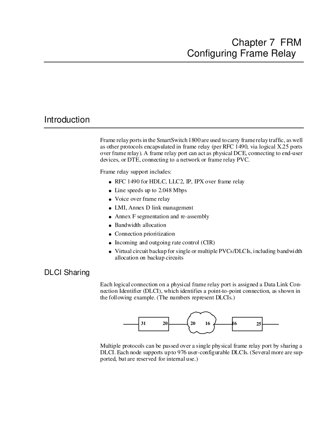 Cabletron Systems 1800 manual FRM Configuring Frame Relay, Introduction, Dlci Sharing 