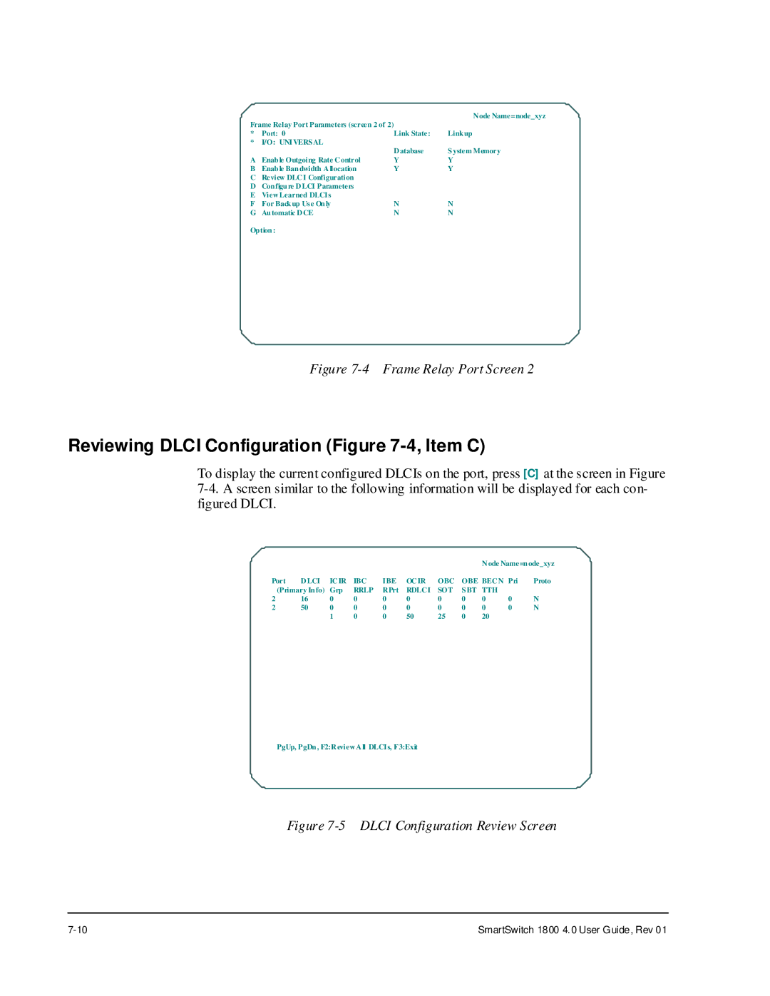 Cabletron Systems 1800 manual Reviewing Dlci Configuration -4, Item C, Dlci Configuration Review Screen 