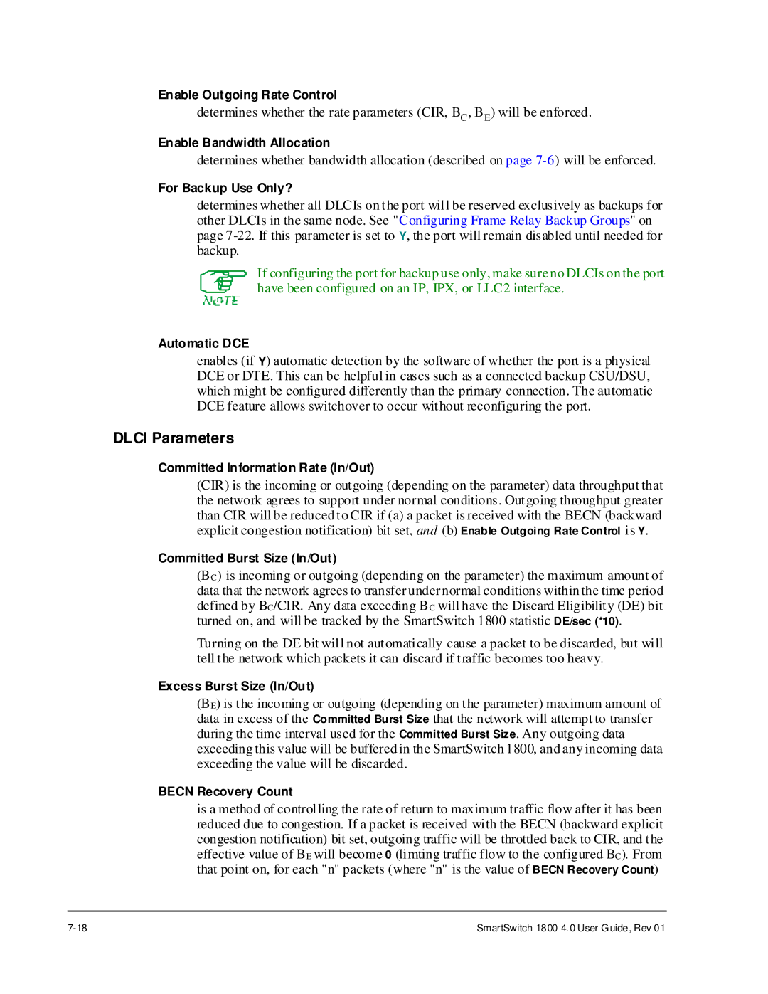 Cabletron Systems 1800 manual Dlci Parameters 