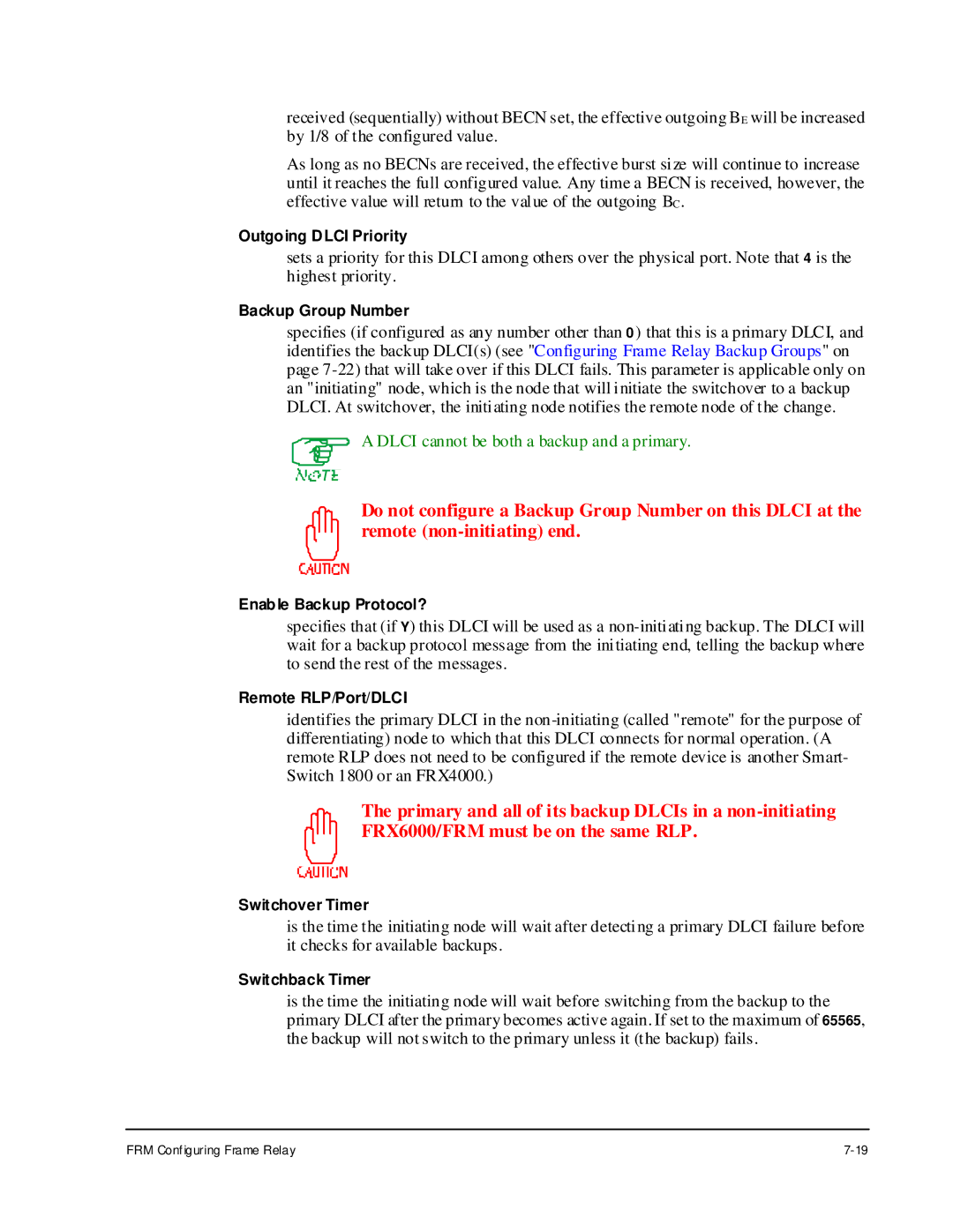 Cabletron Systems 1800 manual Dlci cannot be both a backup and a primary 